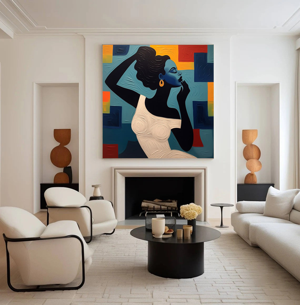Stylized Figure Against Textured Color Shapes, Elegant Portrait #BGA 251