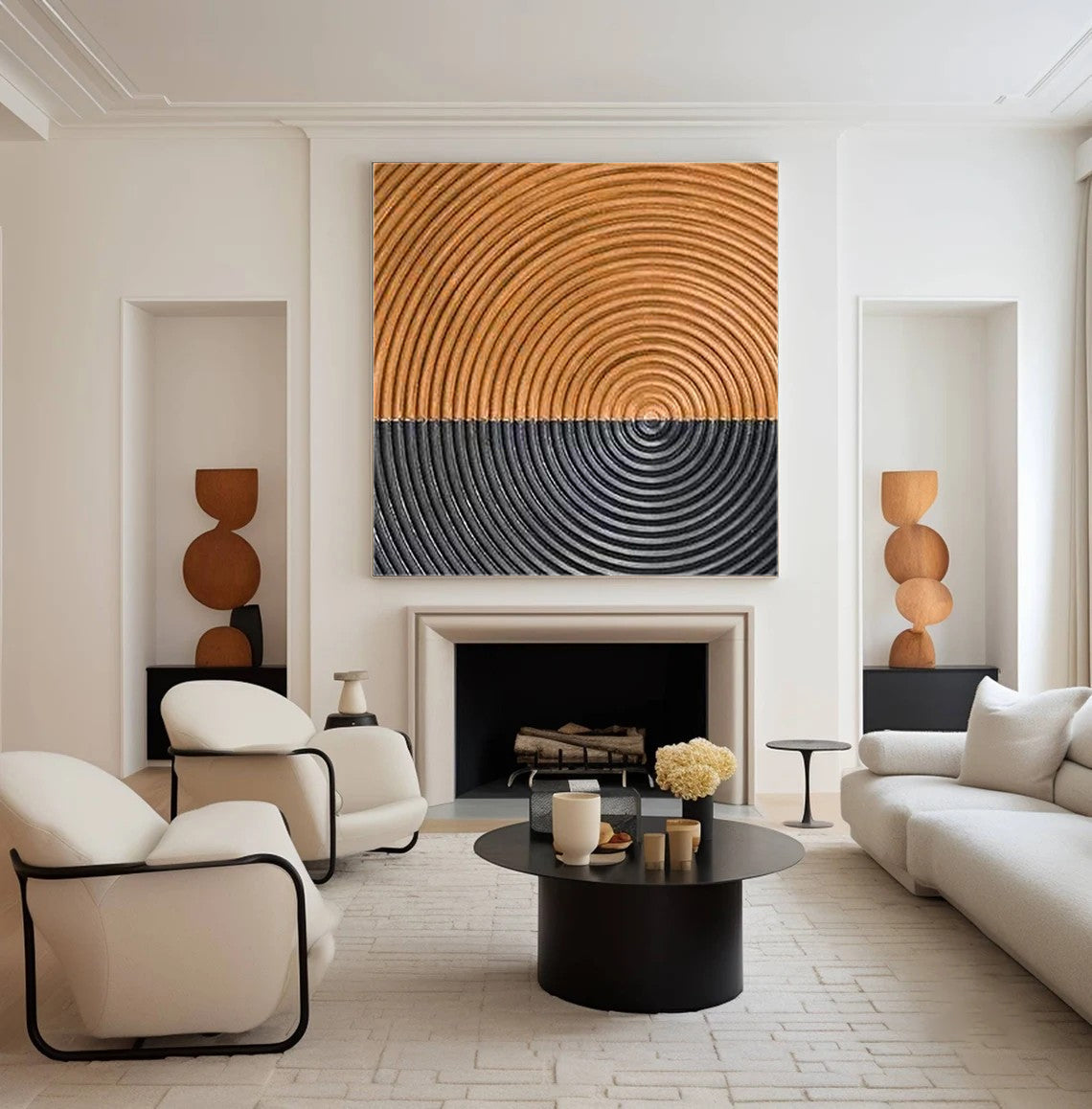 Dual Resonance: Abstract Circular Art, Two-Tone Textured Art #BGA 217