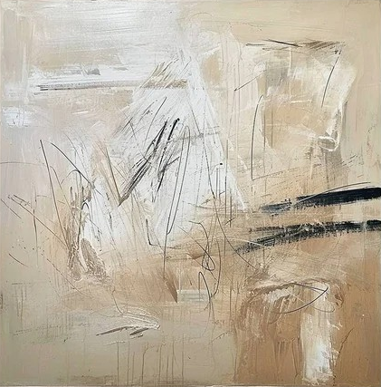 Neutral Gestures: Beige Abstract, Expressive Mark Making Art #BGA 216