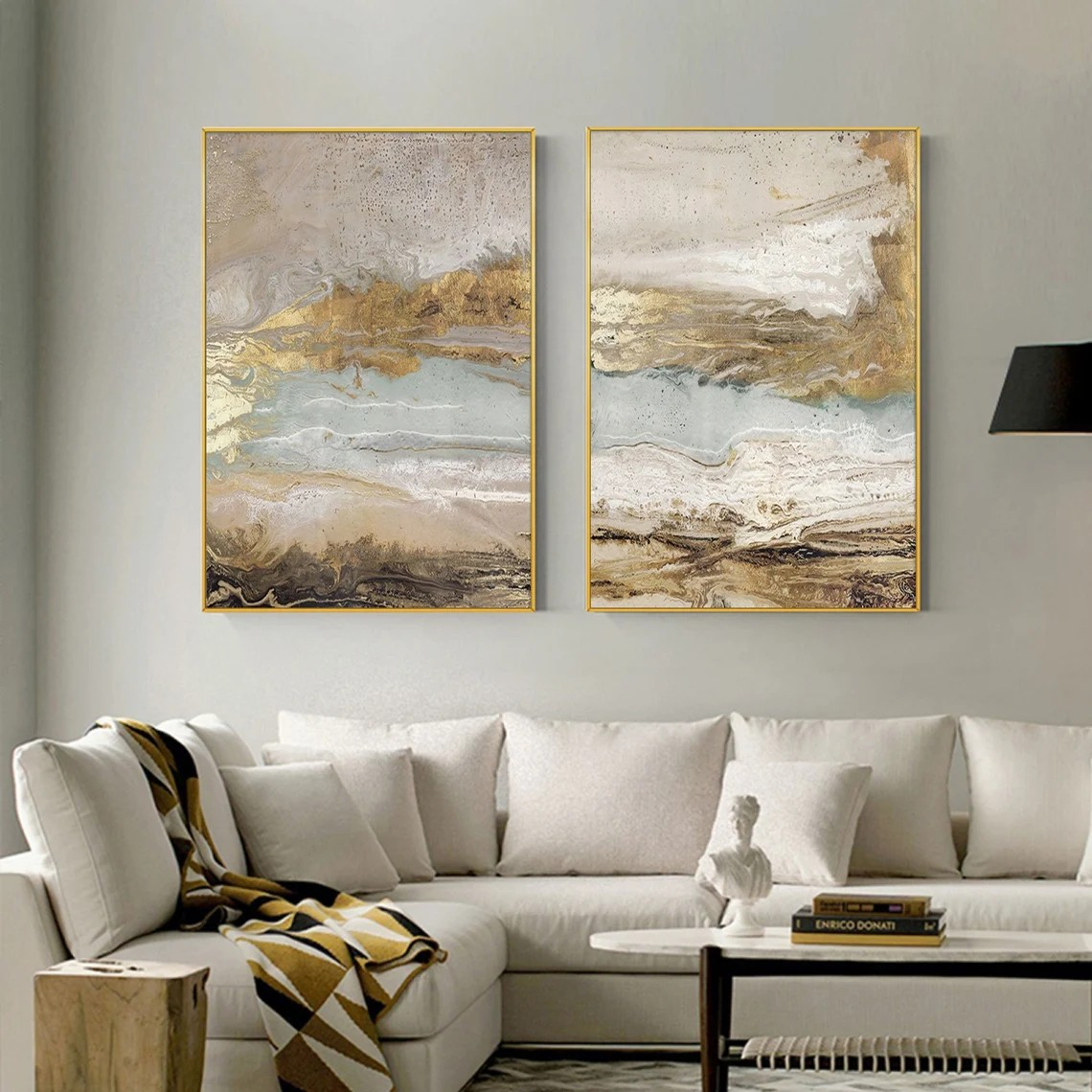 Neutral Abstract Landscape Set, Gold Textured Art #BGA 162
