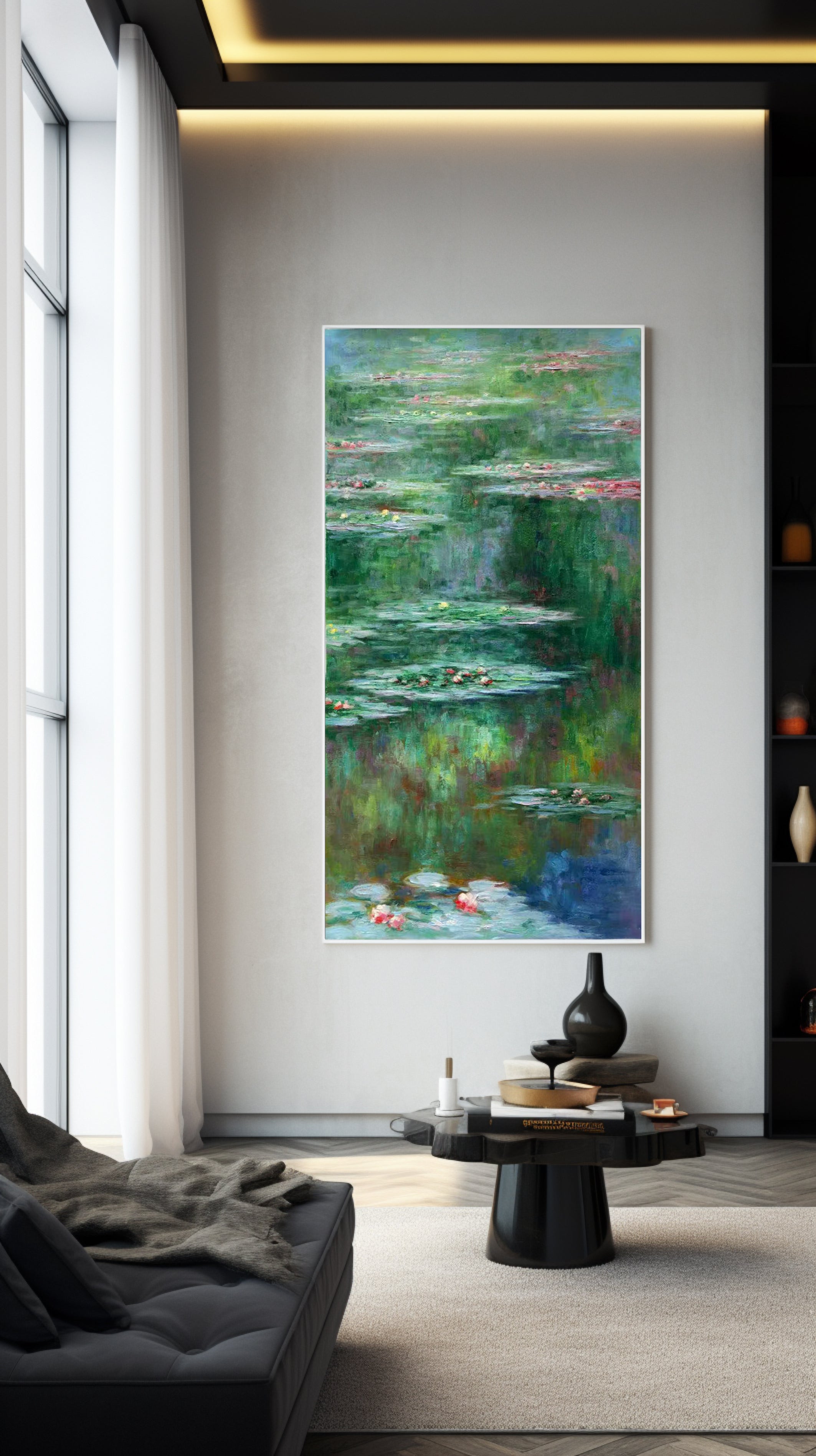 Monet Inspired Water Lilies, Vertical Impressionist Canvas #BGA 172