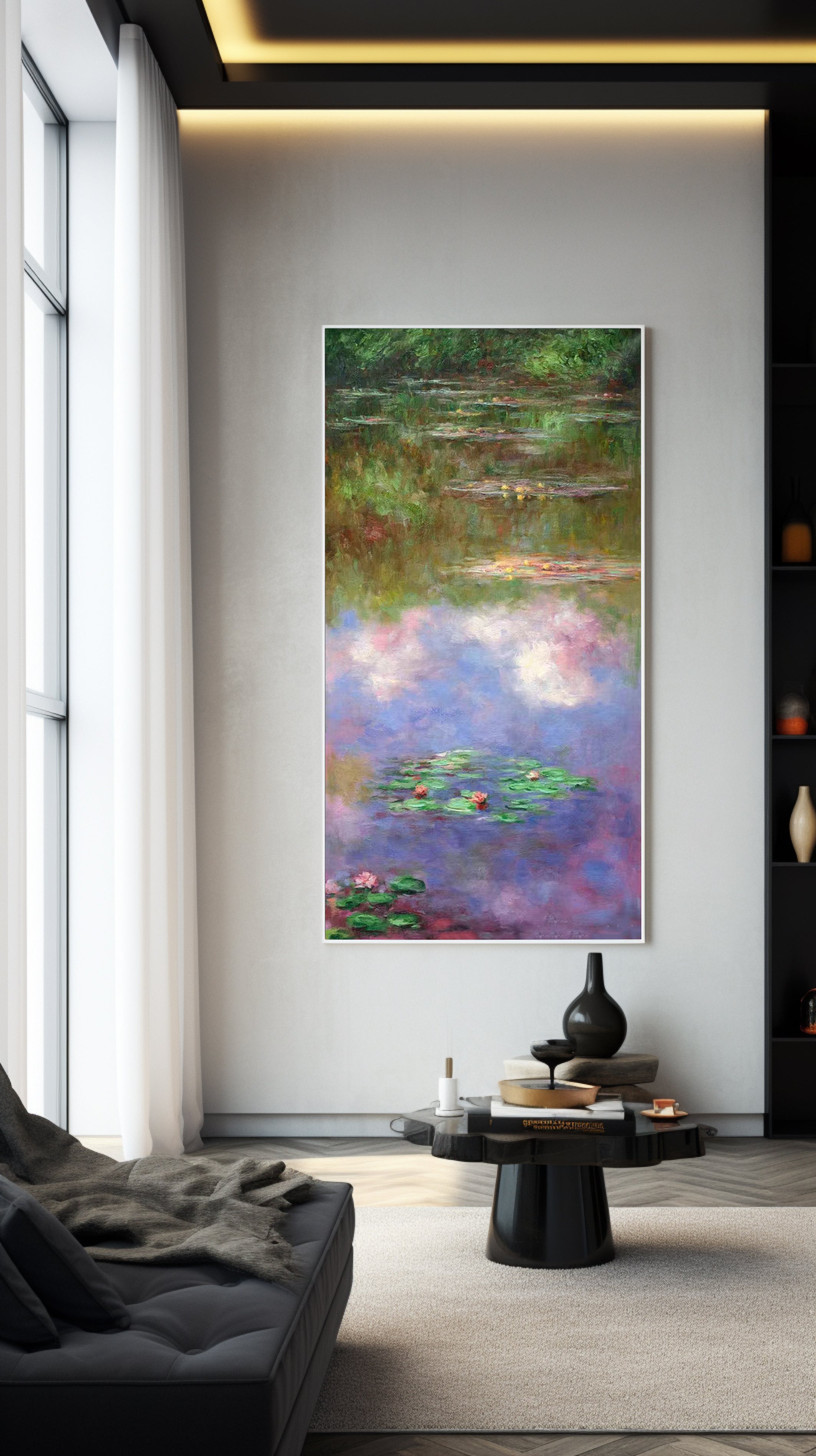 Monet Style Water Lilies, Vertical Floral Abstract #BGA 180