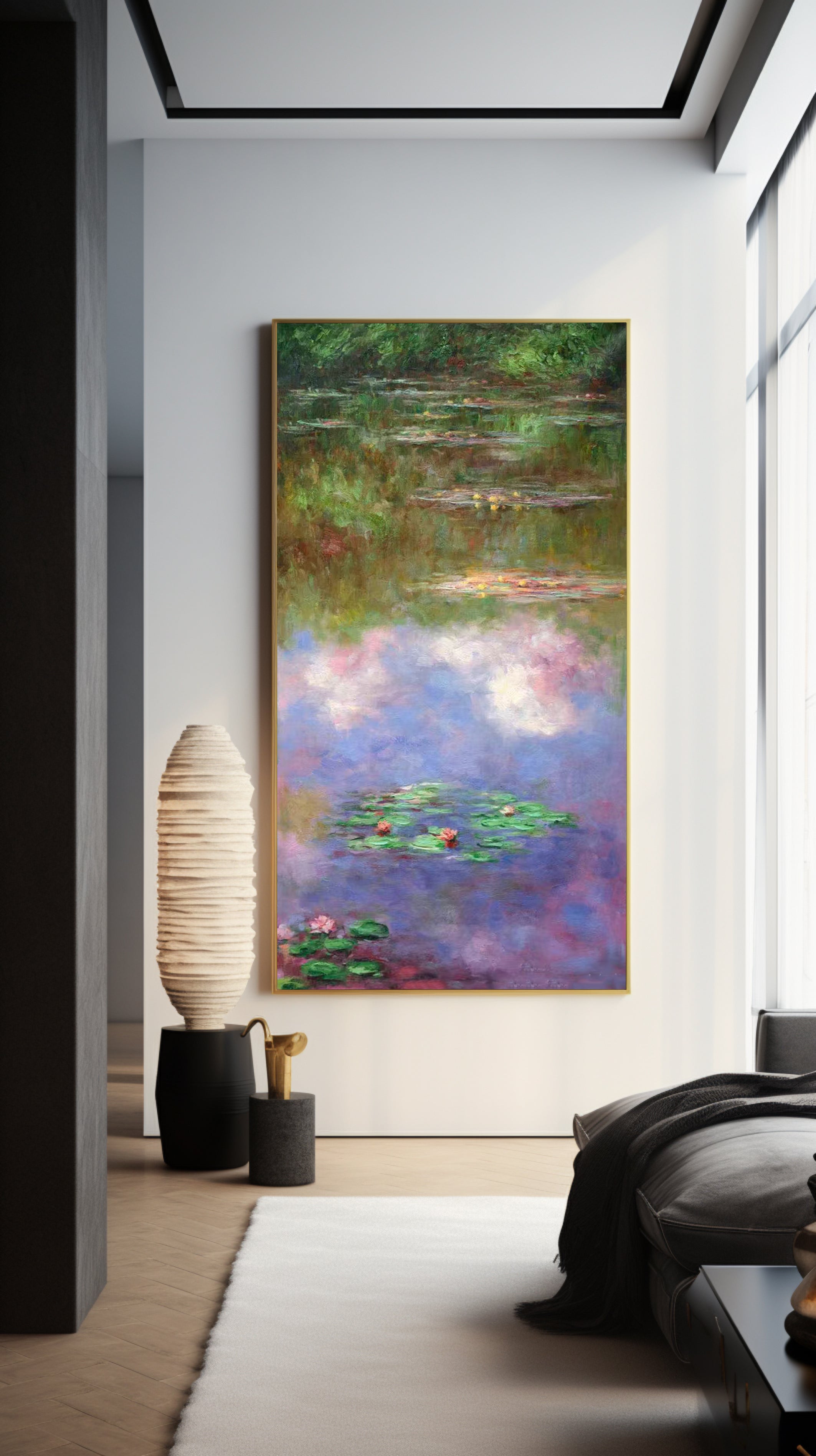 Monet Style Water Lilies, Vertical Floral Abstract #BGA 180