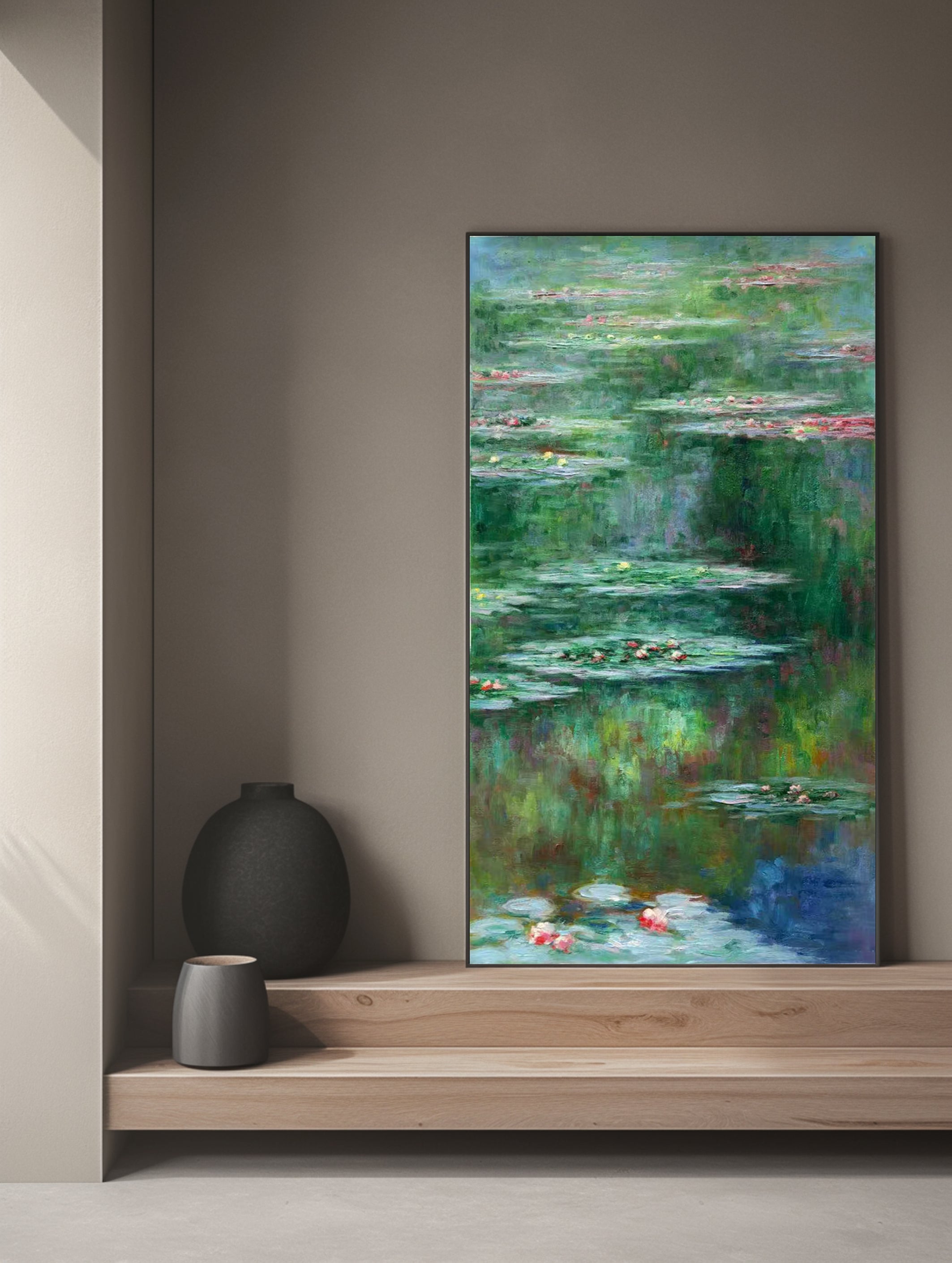 Monet Inspired Water Lilies, Vertical Impressionist Canvas #BGA 172