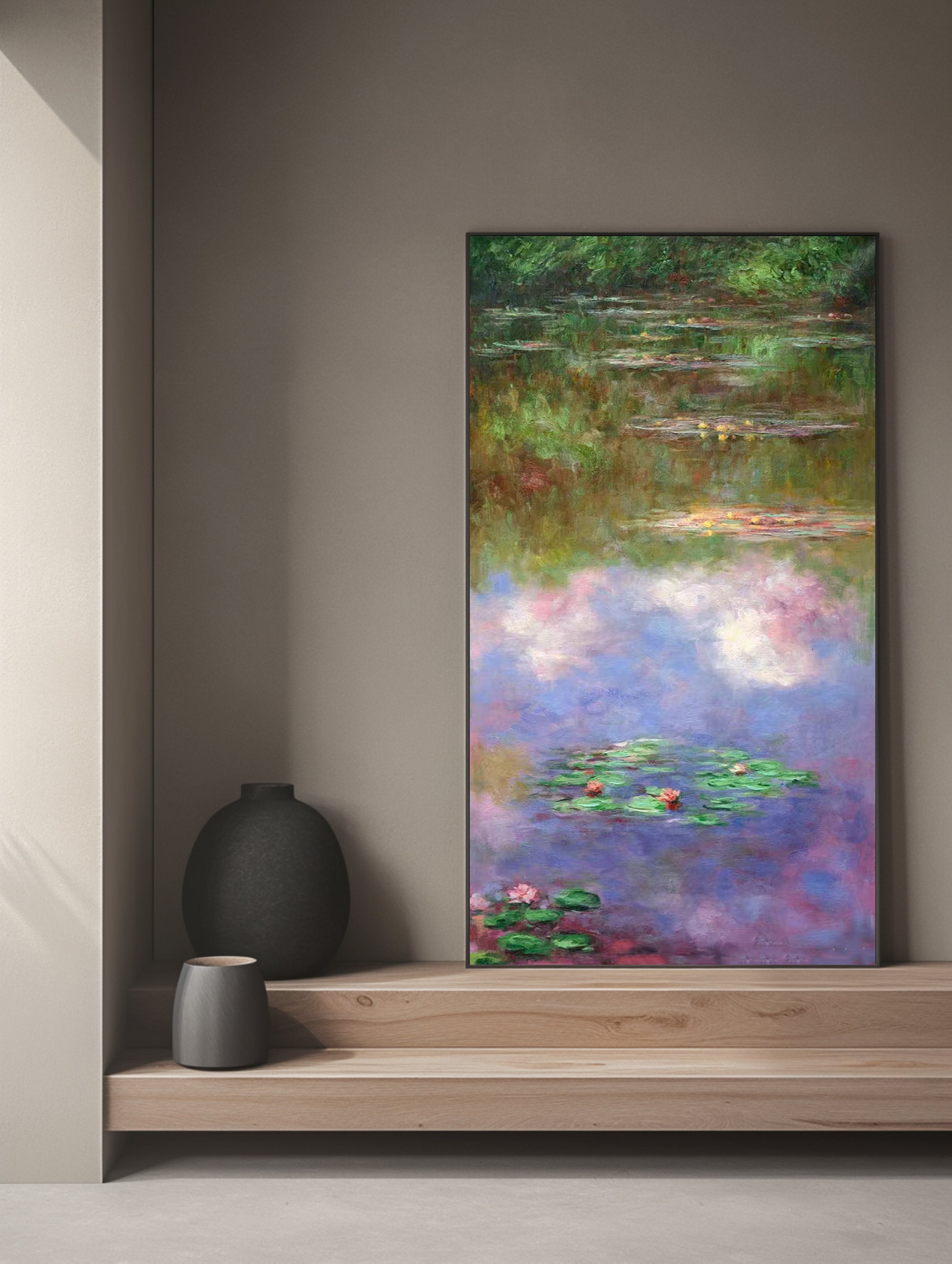 Monet Style Water Lilies, Vertical Floral Abstract #BGA 180