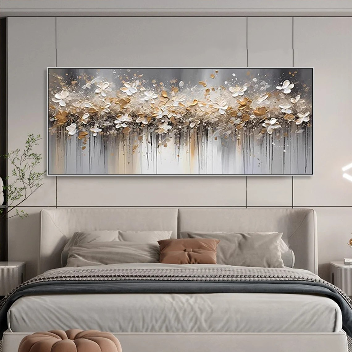 Gold and White Abstract Floral Wall Art #BGA 033