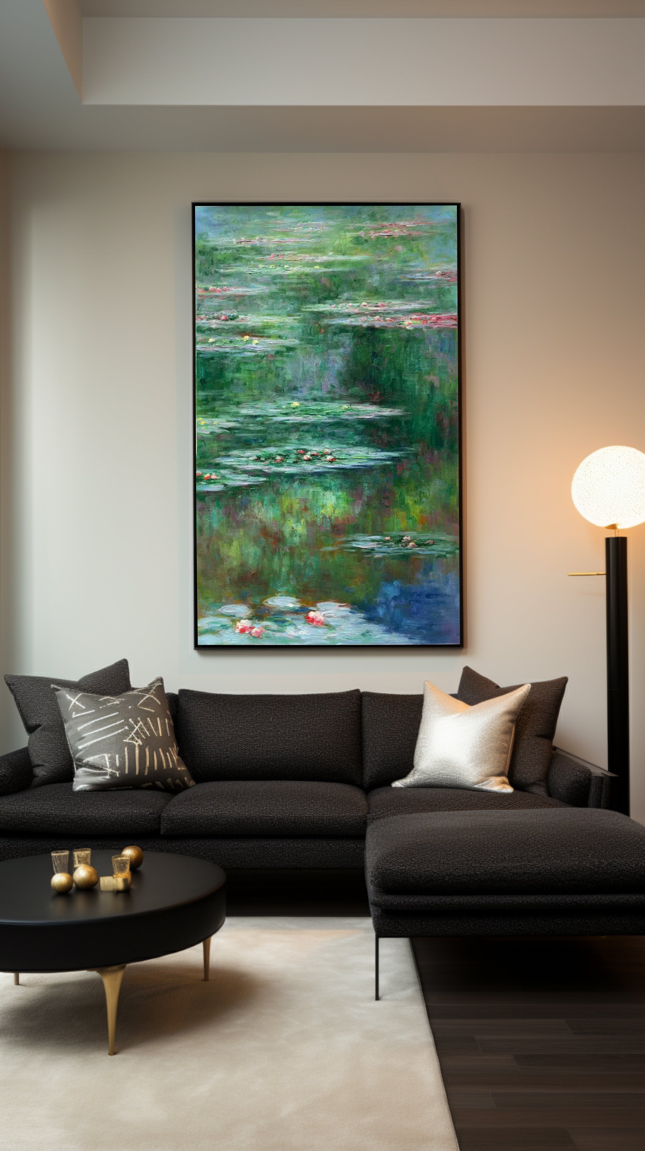 Monet Inspired Water Lilies, Vertical Impressionist Canvas #BGA 172