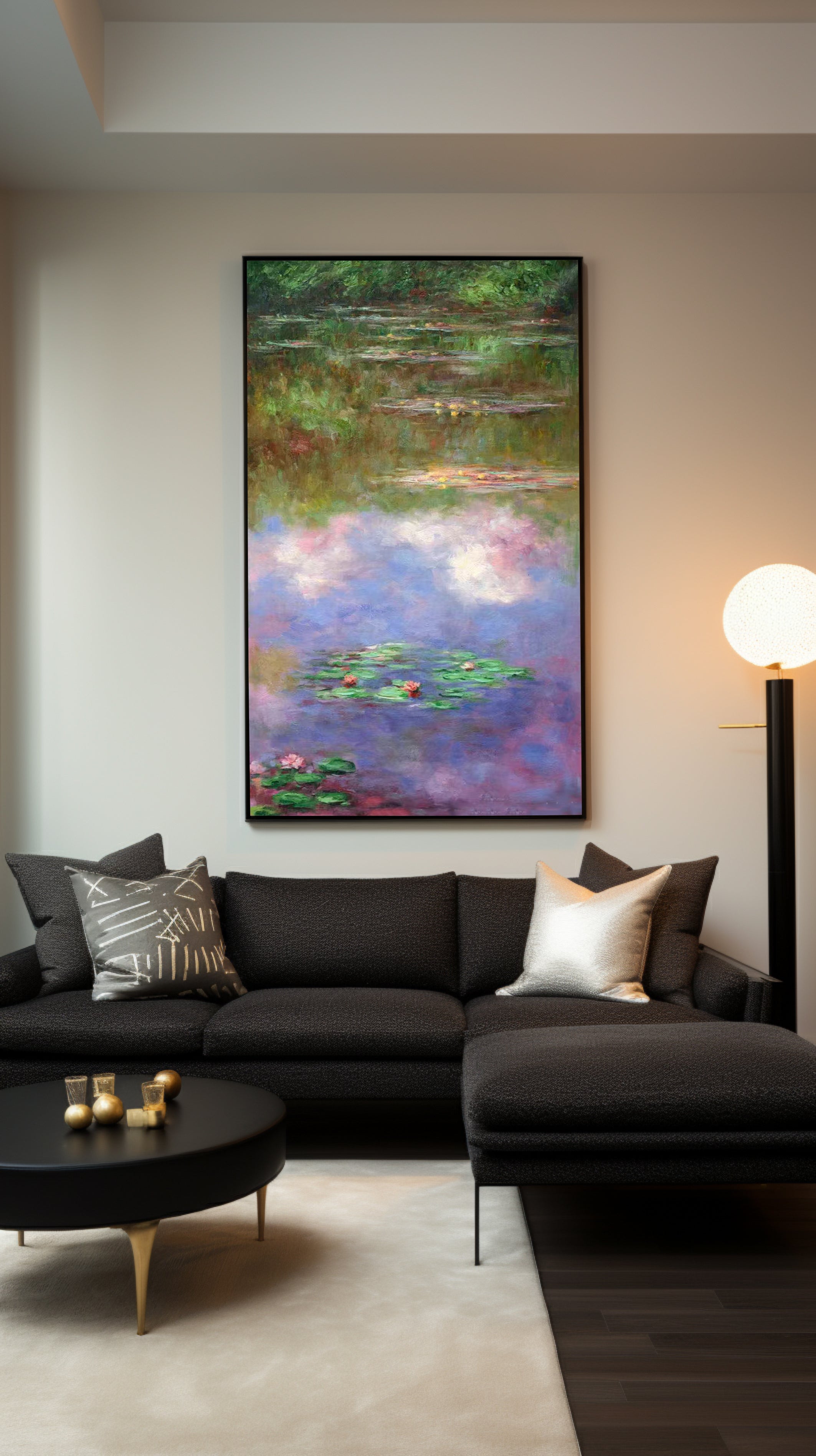Monet Style Water Lilies, Vertical Floral Abstract #BGA 180