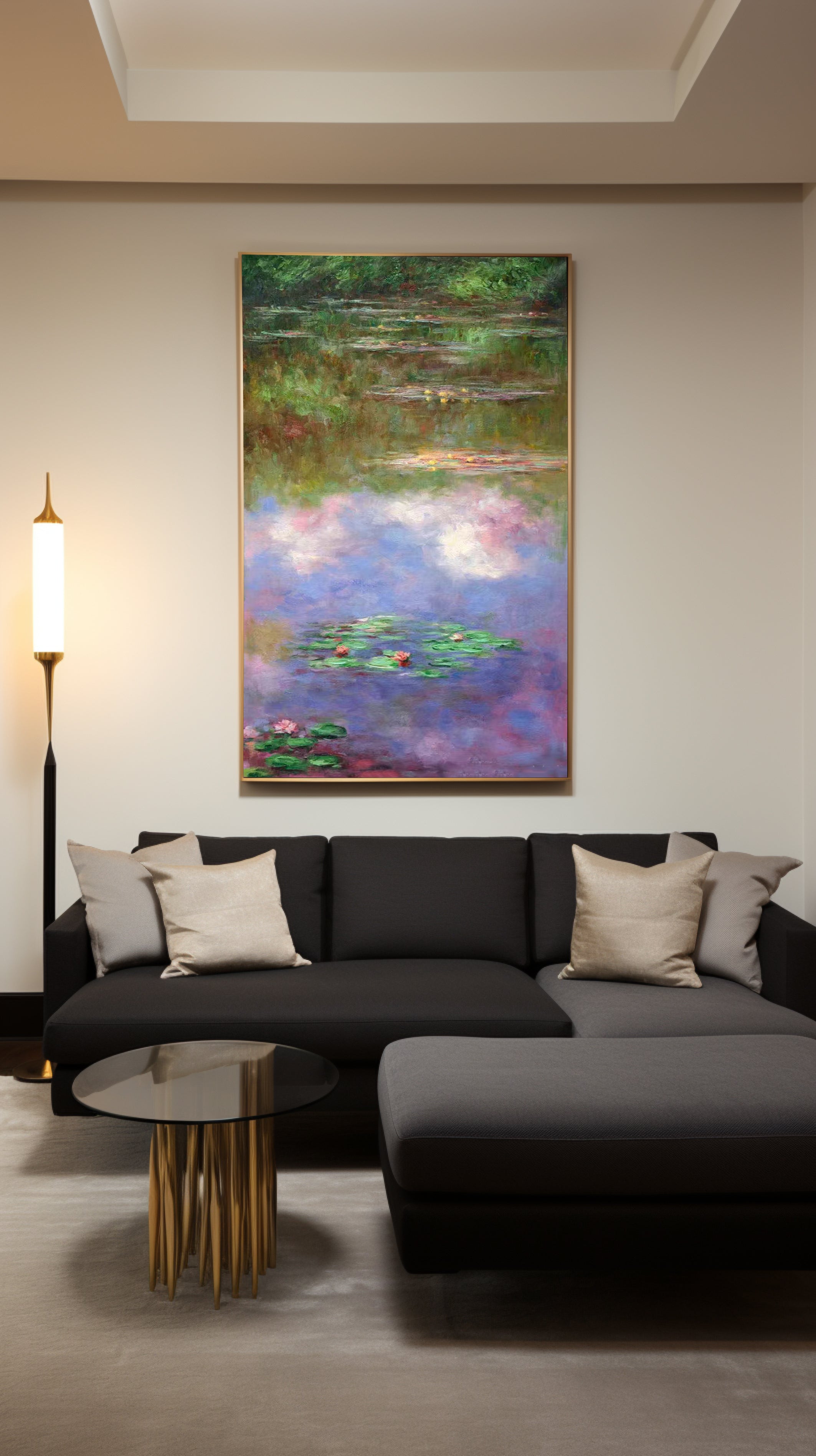 Monet Style Water Lilies, Vertical Floral Abstract #BGA 180