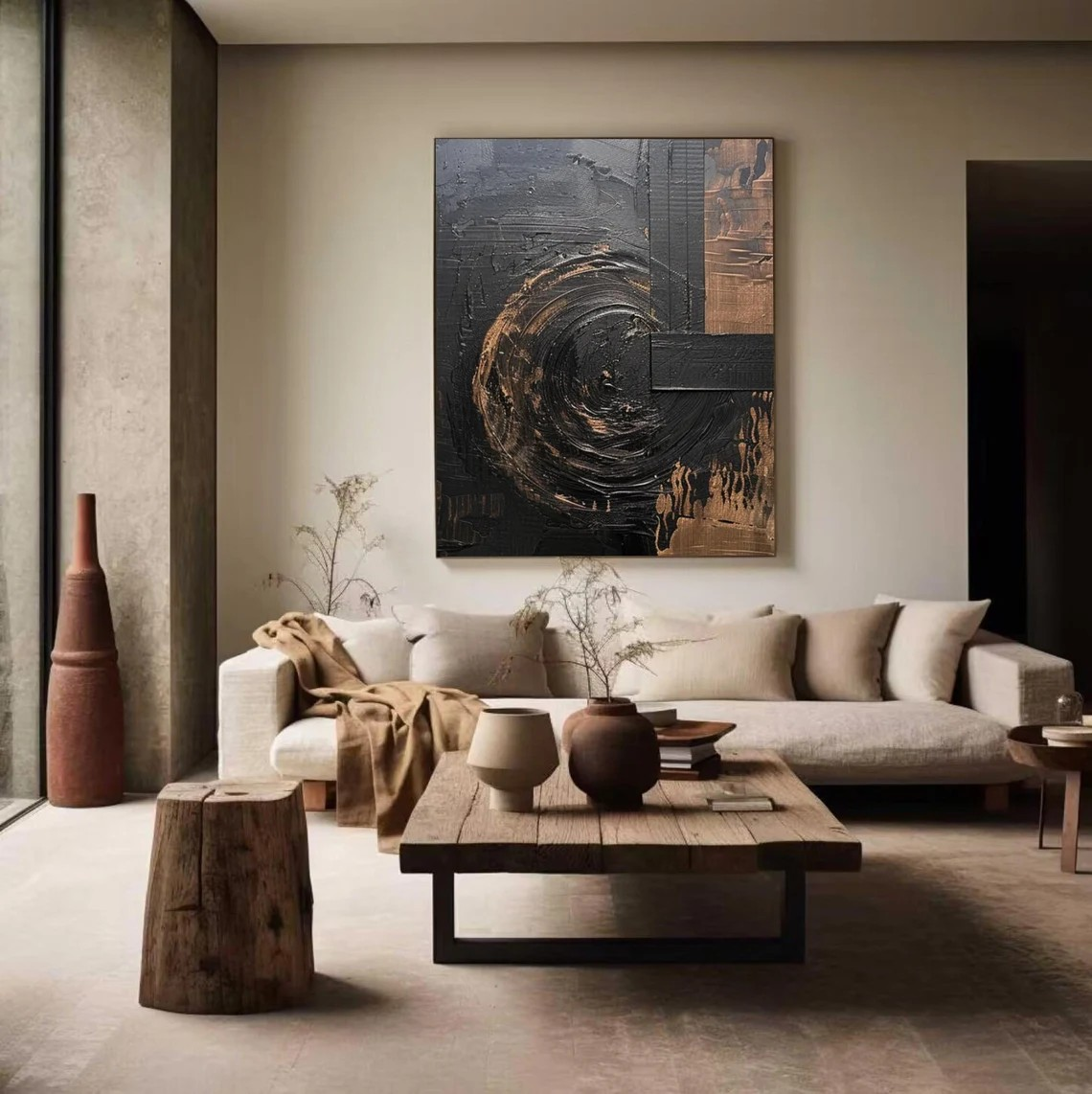 Dramatic Black and Bronze Wall Art, Textured Canvas #BGA 144
