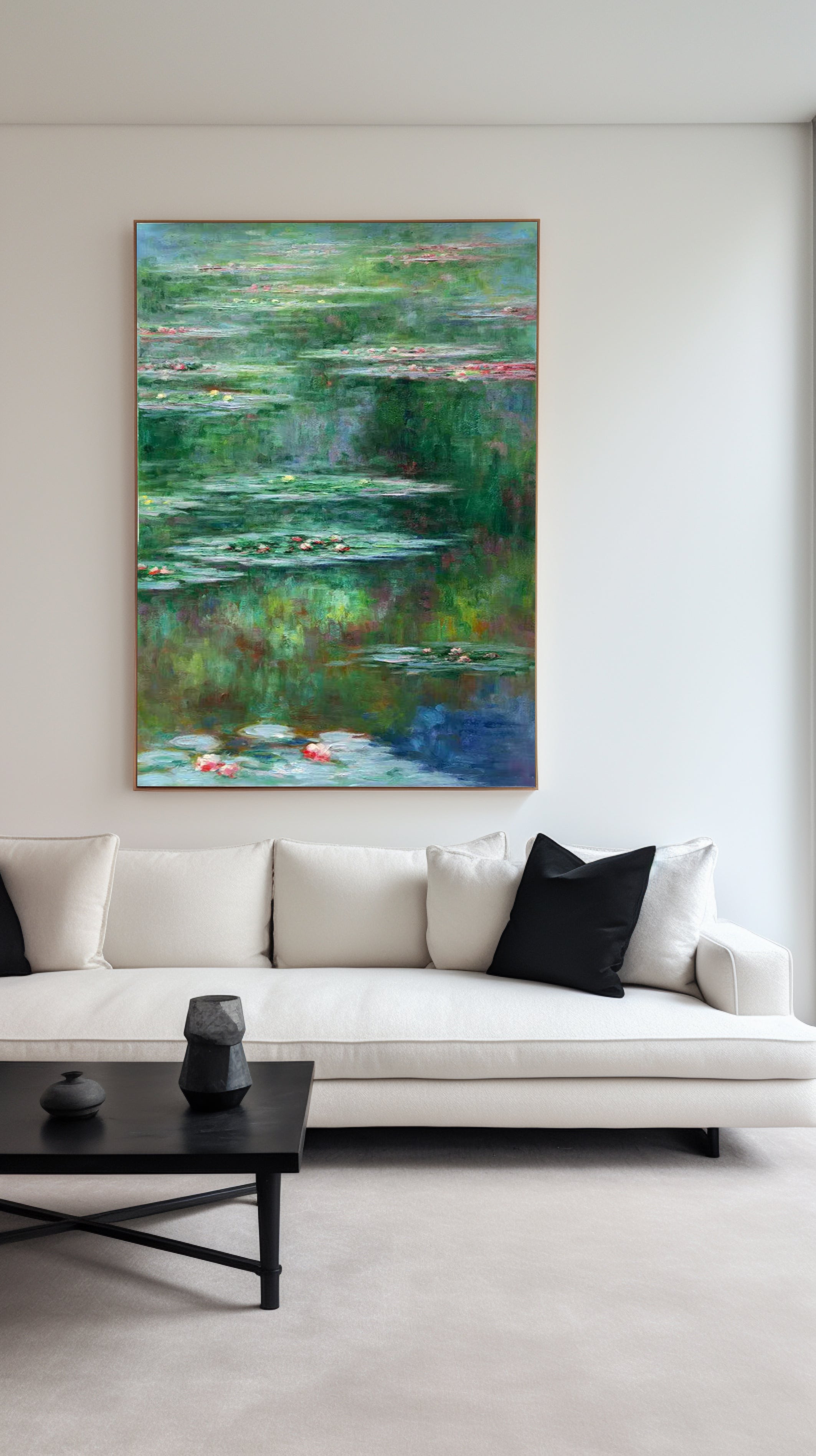 Monet Inspired Water Lilies, Vertical Impressionist Canvas #BGA 172