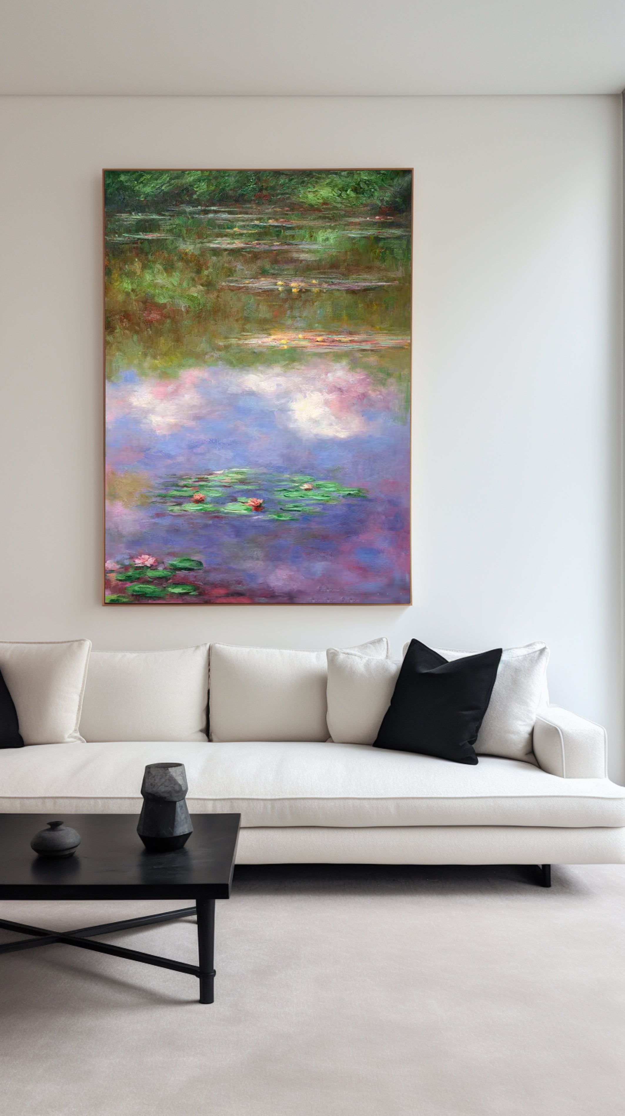 Monet Style Water Lilies, Vertical Floral Abstract #BGA 180