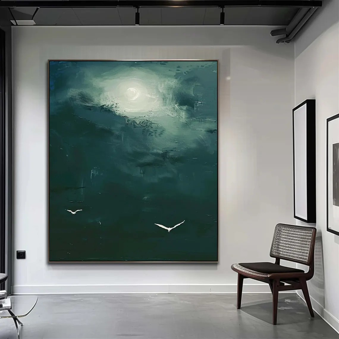 Modern Bird Art, Atmospheric Green Sky, Unique Wall Decor #BGA 149