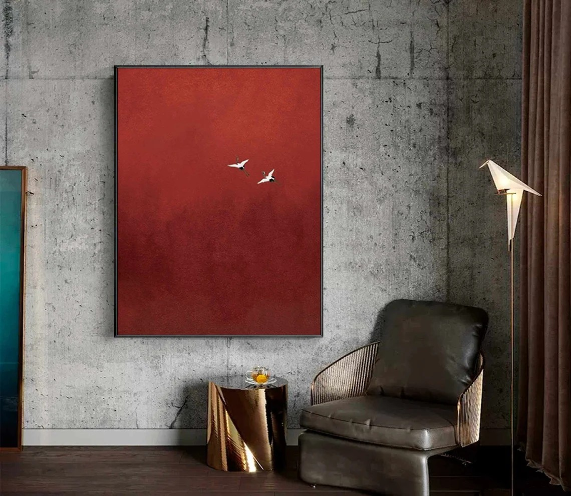 Modern Bird Art, Surrealist Crimson Sky, Unique Wall Decor #BGA 146