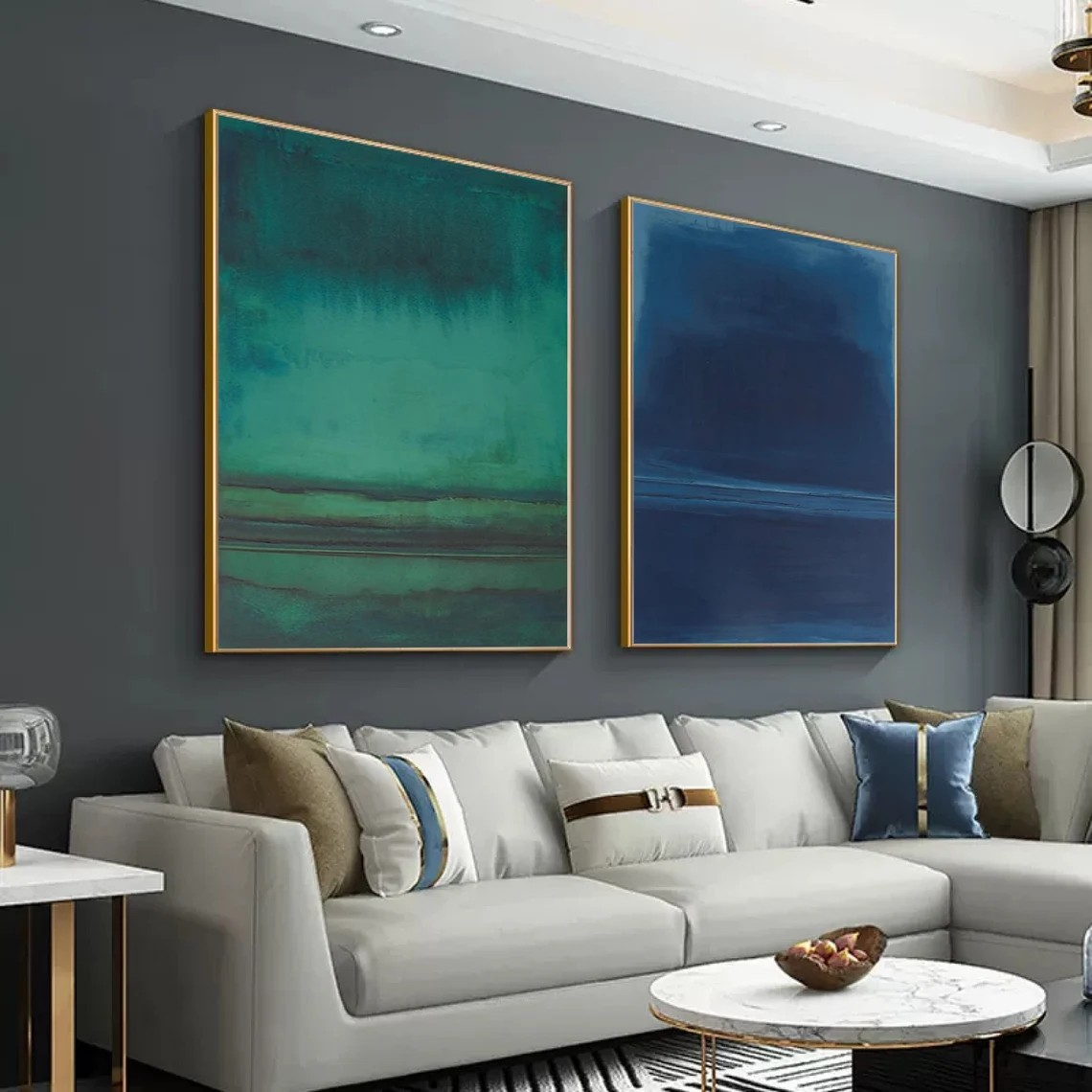 Blue & Green Minimalist Landscape Abstract, Serene Wall Set #BGA 143