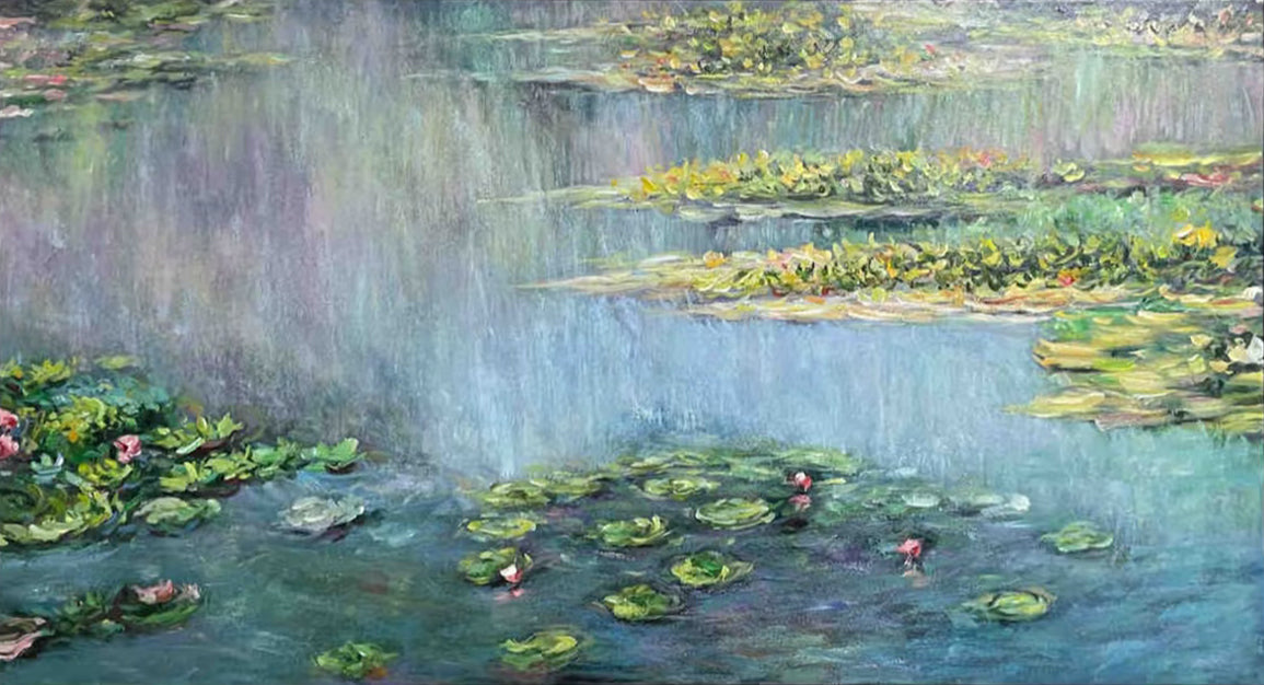 Monet Inspired Water Lilies, Horizontal Impressionist Wall Art #BGA 170