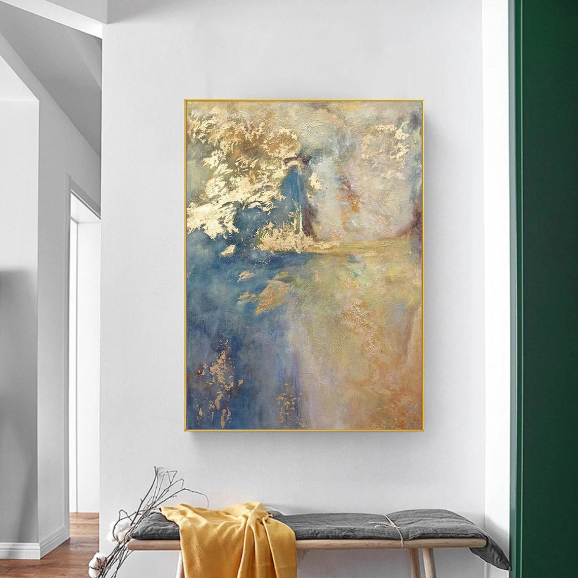 Modern Light Blue and Gold Art, Metallic Accents Canvas #BGA 147