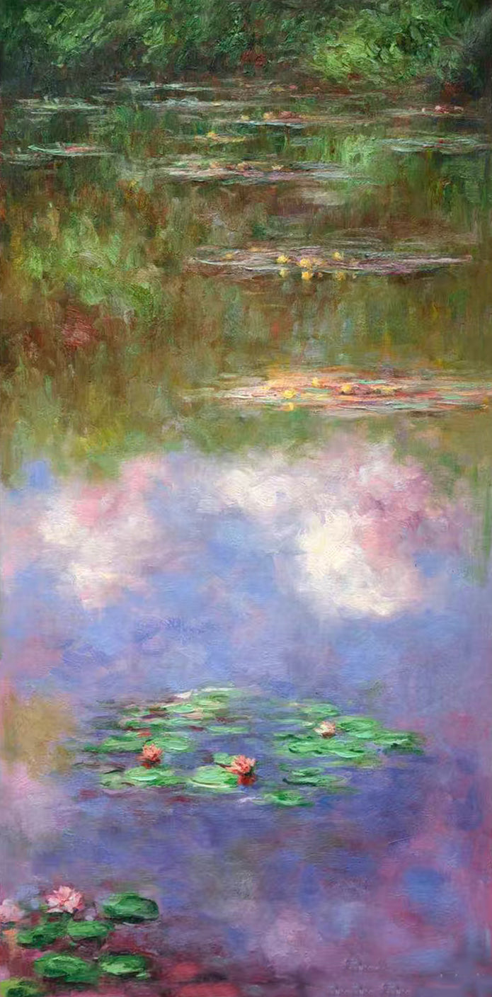 Monet Style Water Lilies, Vertical Floral Abstract #BGA 180