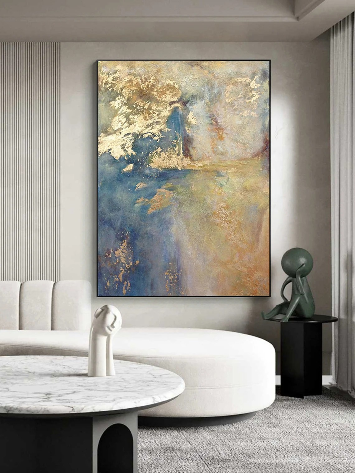 Modern Light Blue and Gold Art, Metallic Accents Canvas #BGA 147