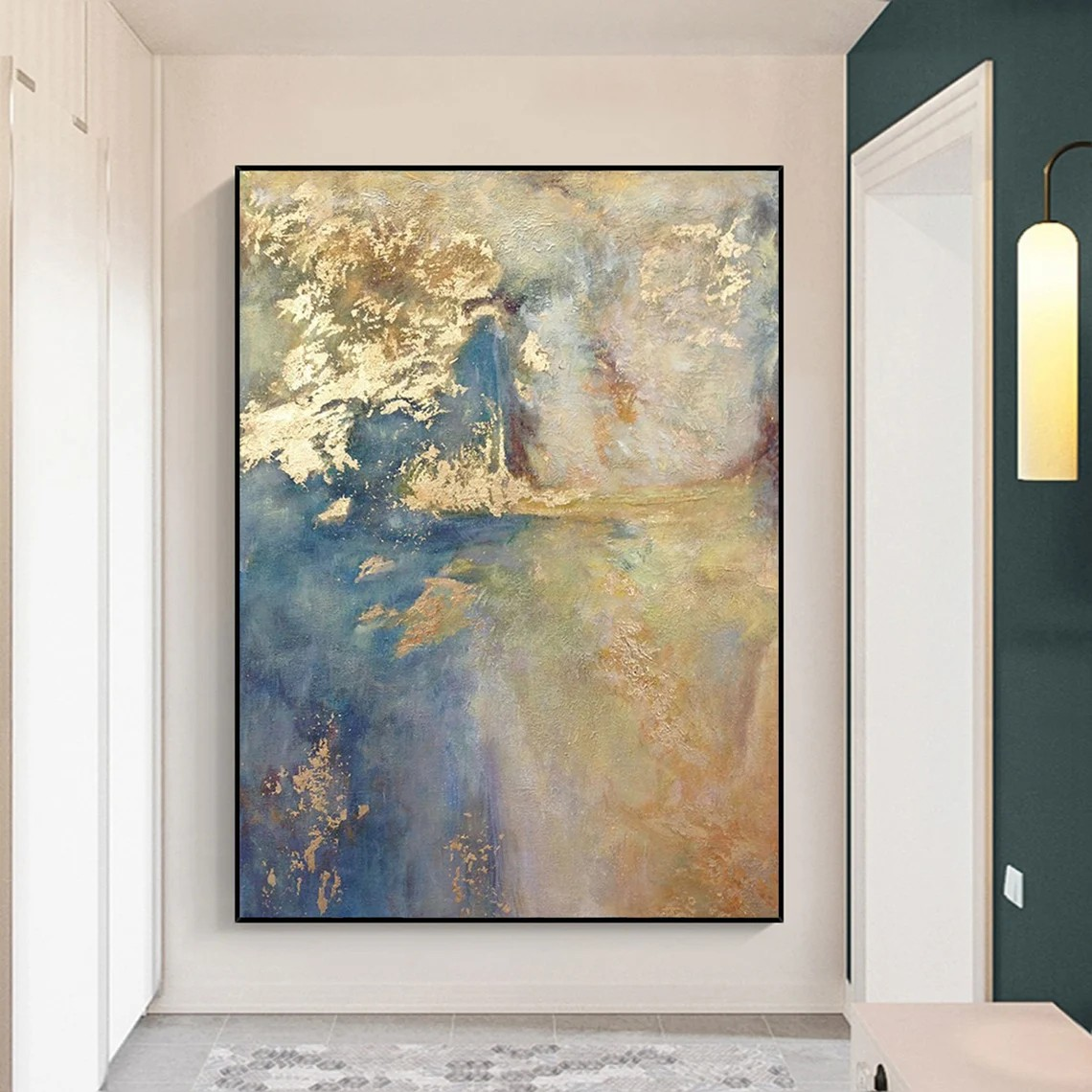 Modern Light Blue and Gold Art, Metallic Accents Canvas #BGA 147