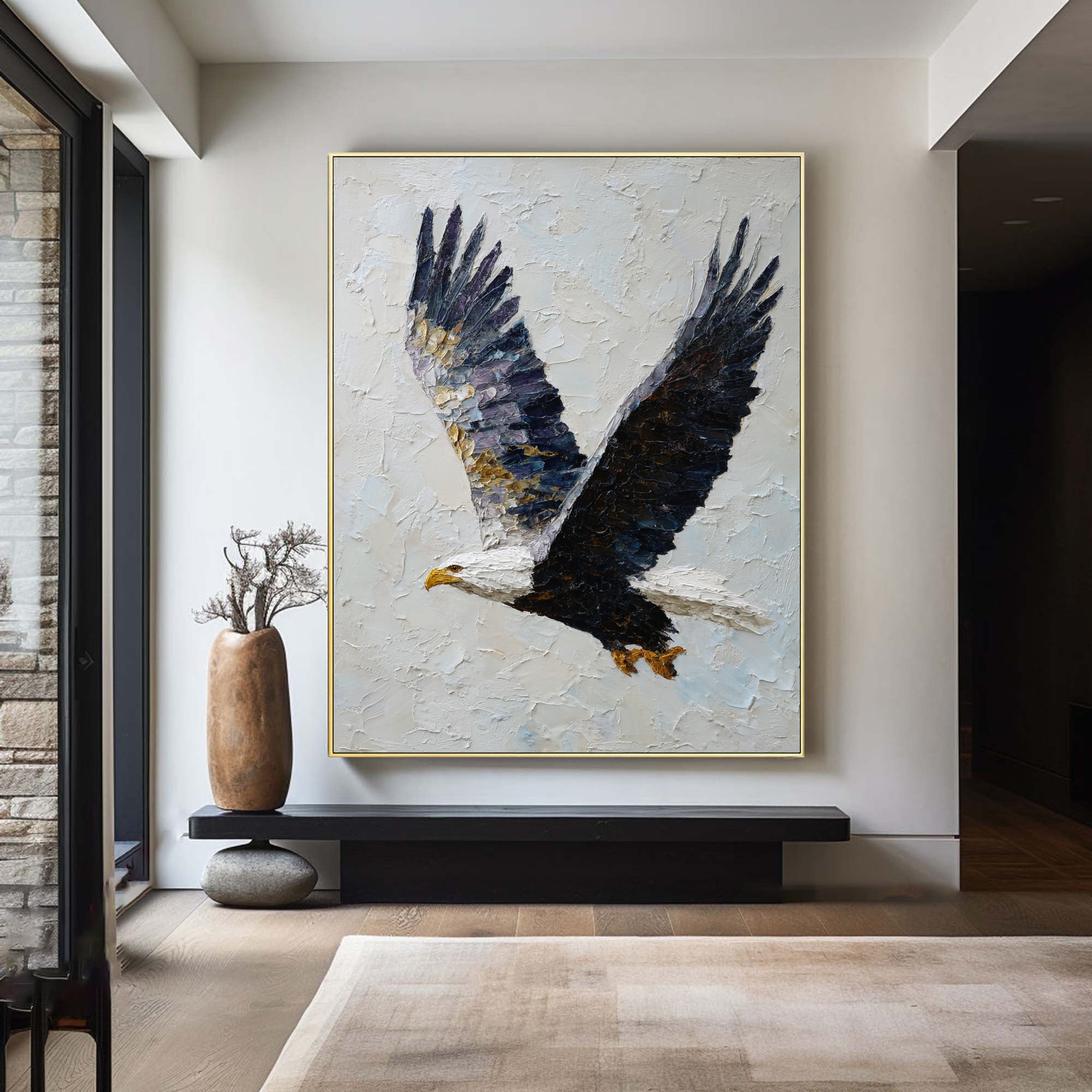 Textured Relief Art Eagle in Flight Statement Piece #WG 050