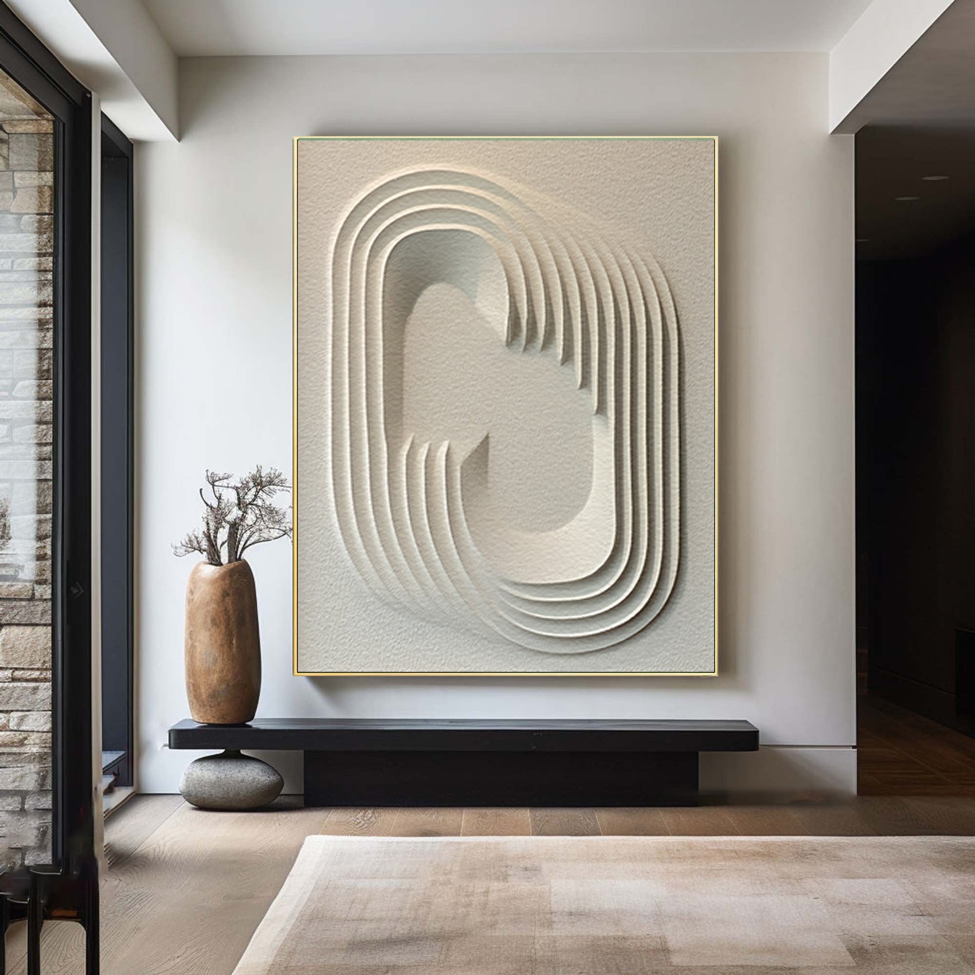Oversized White Textured Abstract Art for Entryway #WG 086
