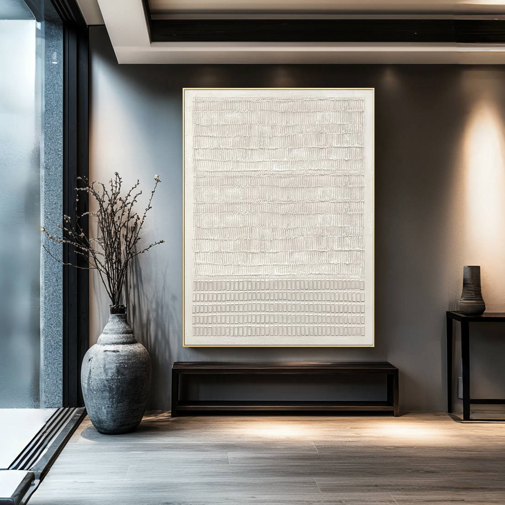 White Textured Wall Hanging Large Vertical Art Piece #WG 042