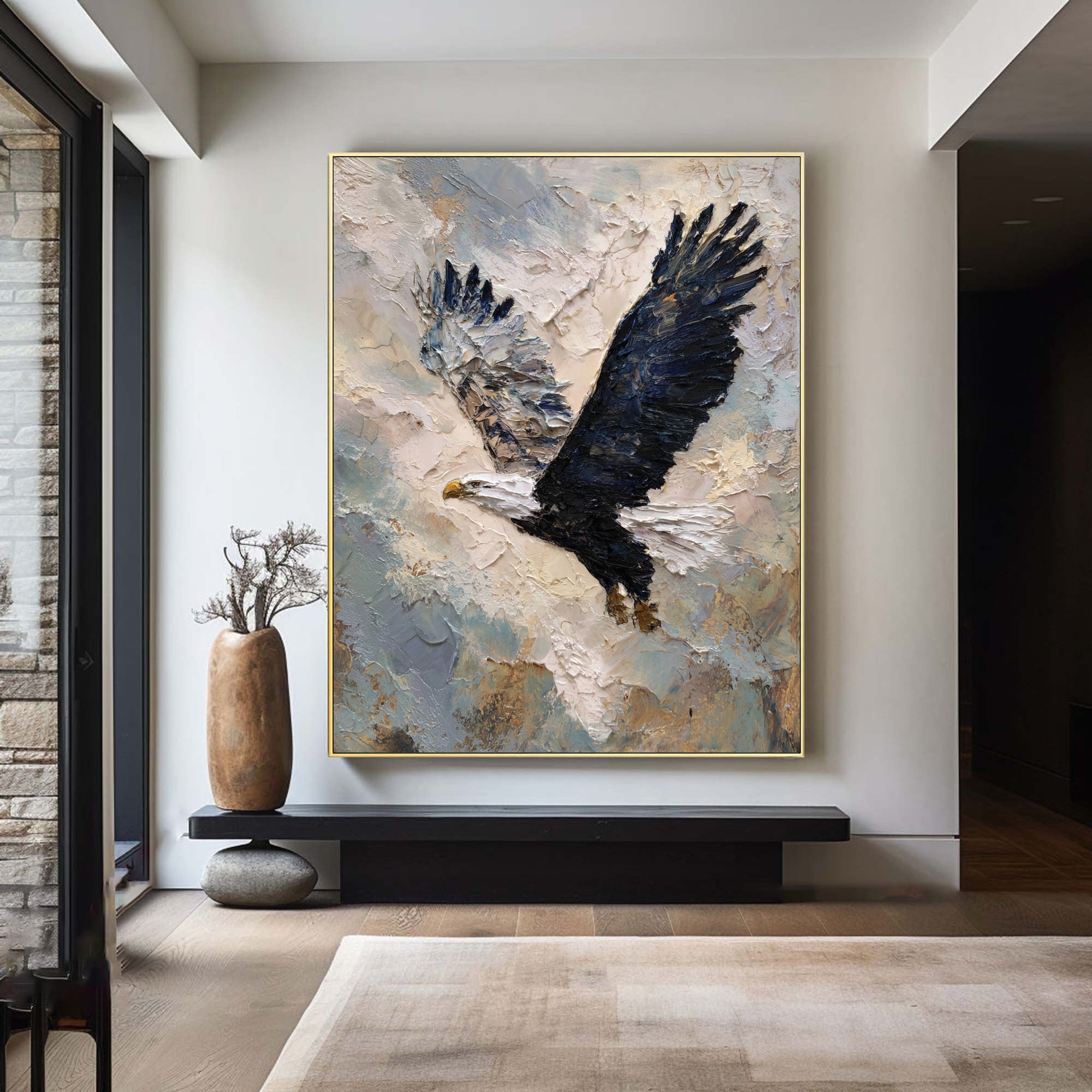 Textured Relief Art Eagle in Flight Statement Piece #WG 049