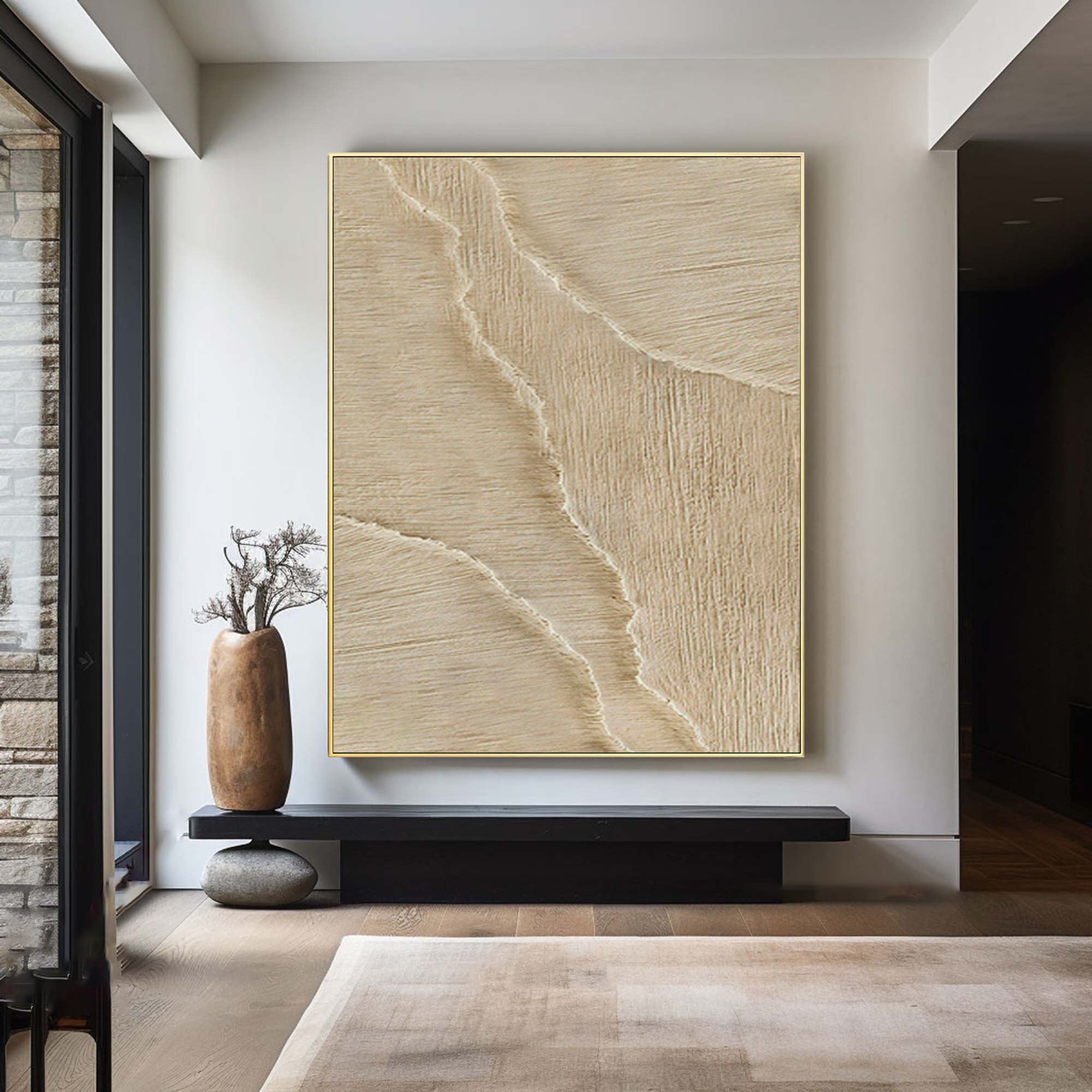 Tall Cream Relief Painting Contemporary Wall Sculpture #WG 069