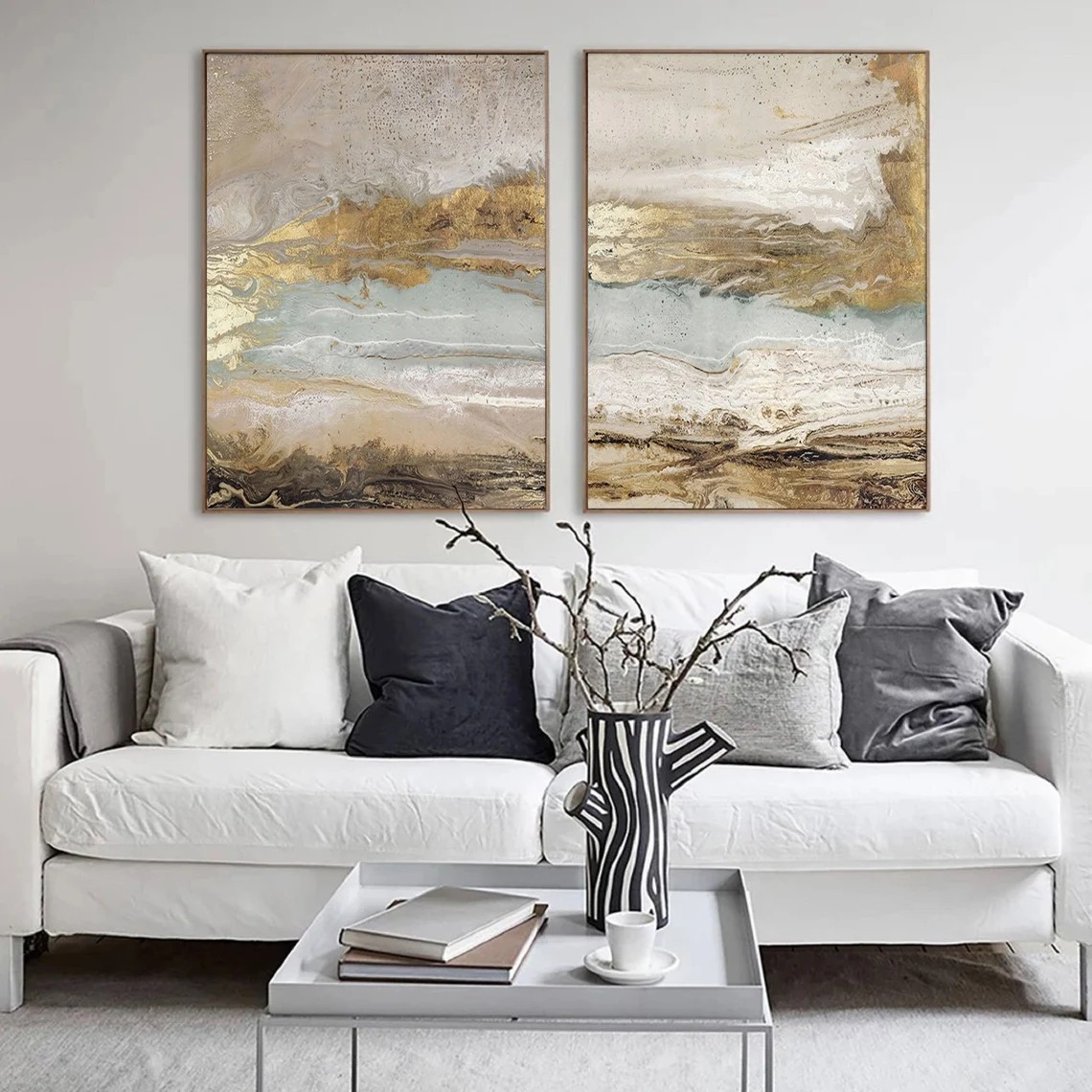 Neutral Abstract Landscape Set, Gold Textured Art #BGA 162