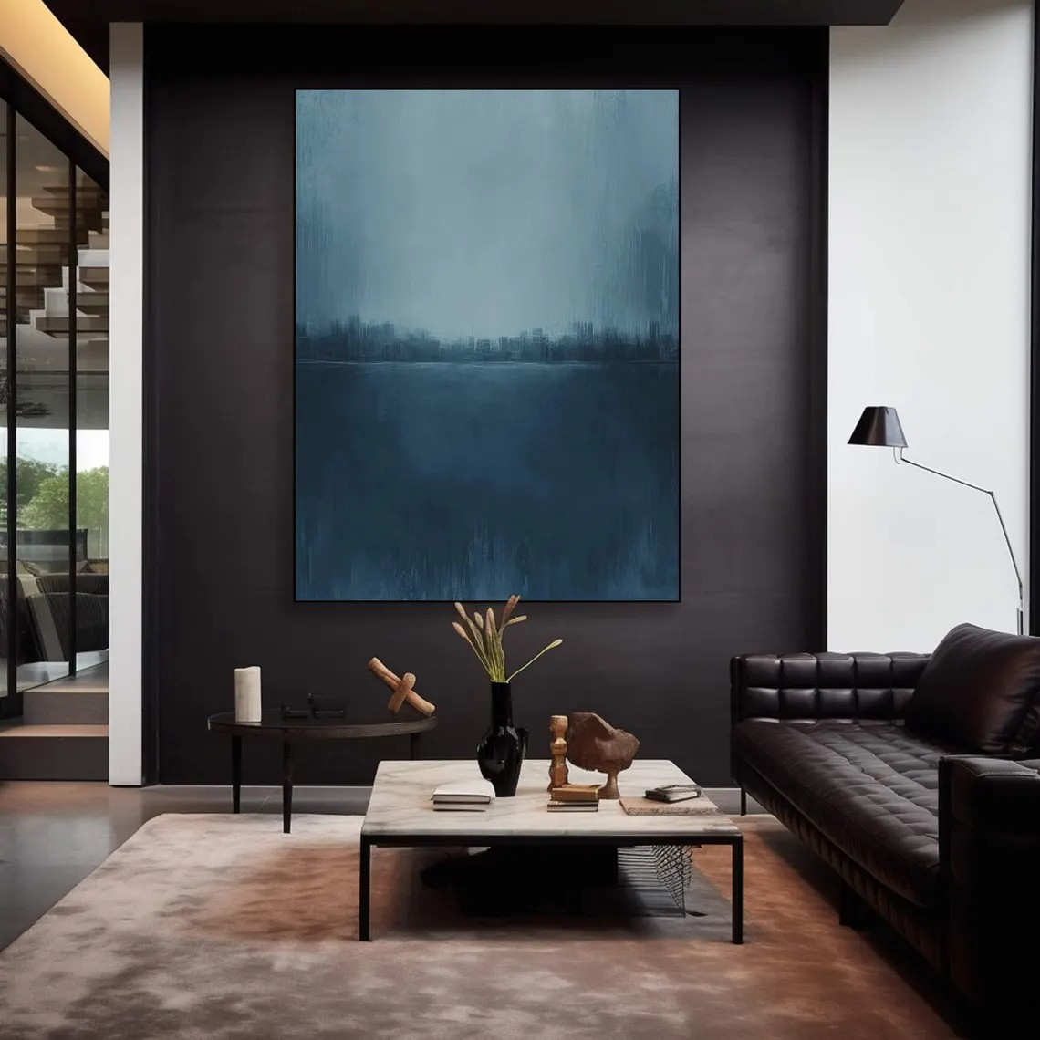 Blue Landscape Abstract Painting, Serene Minimalist Wall Art #BGA 138