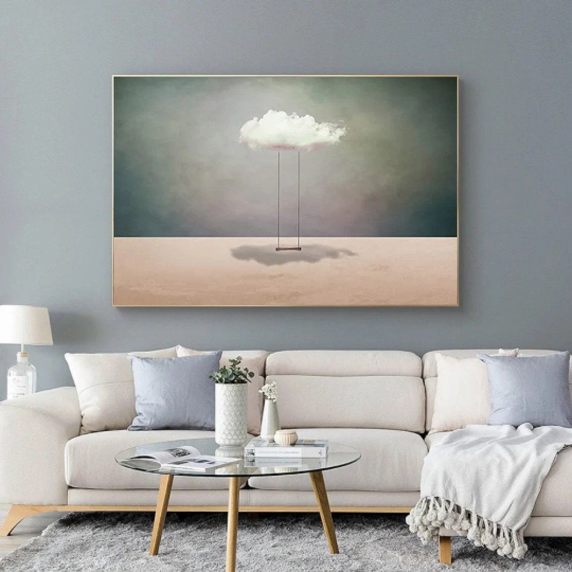 Turquoise Surreal Cloudscape Wall Art, Dreamlike Canvas #BGA 160