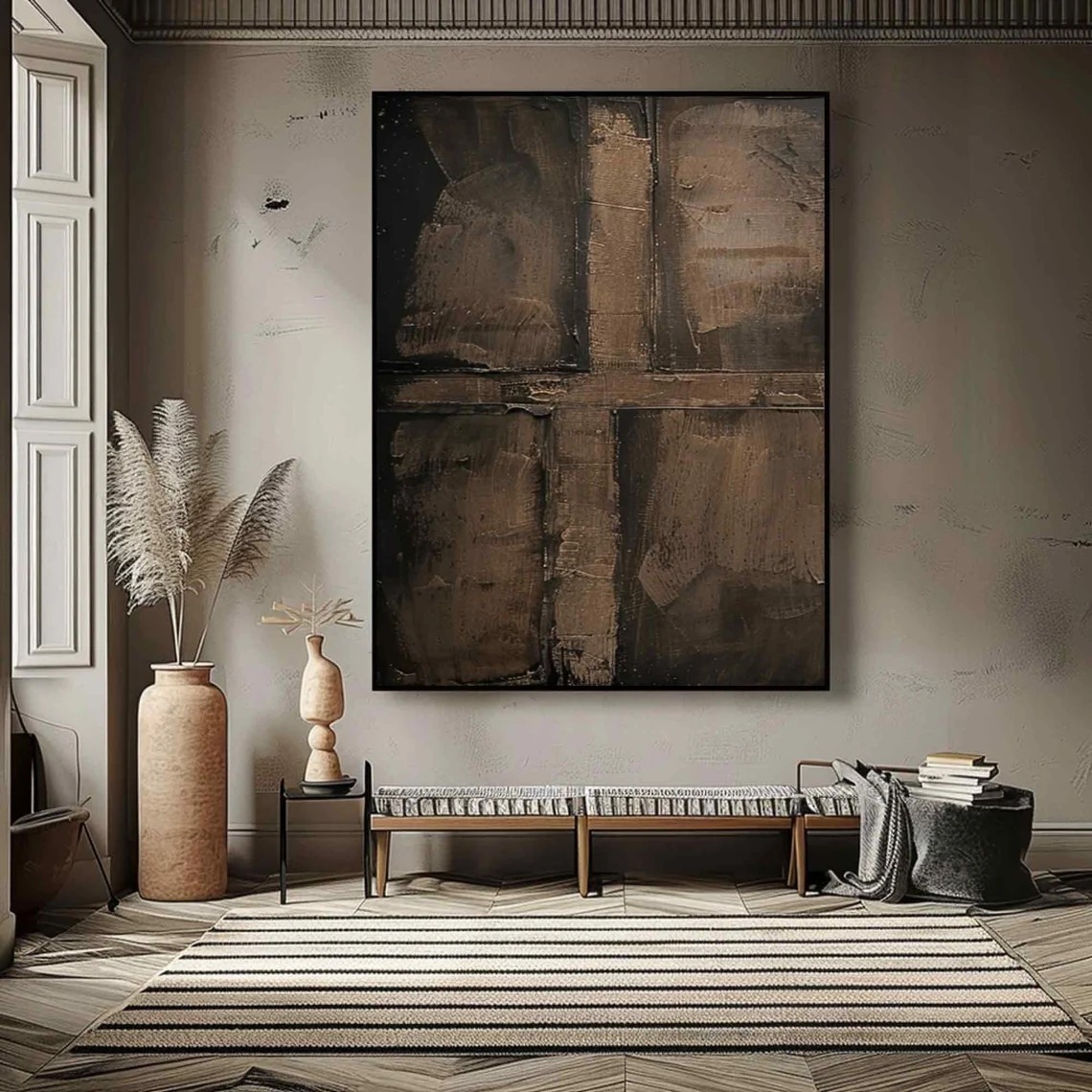 Textured Abstract Canvas, Brown Tones, Wabi-Sabi Inspired Art #BGA 145