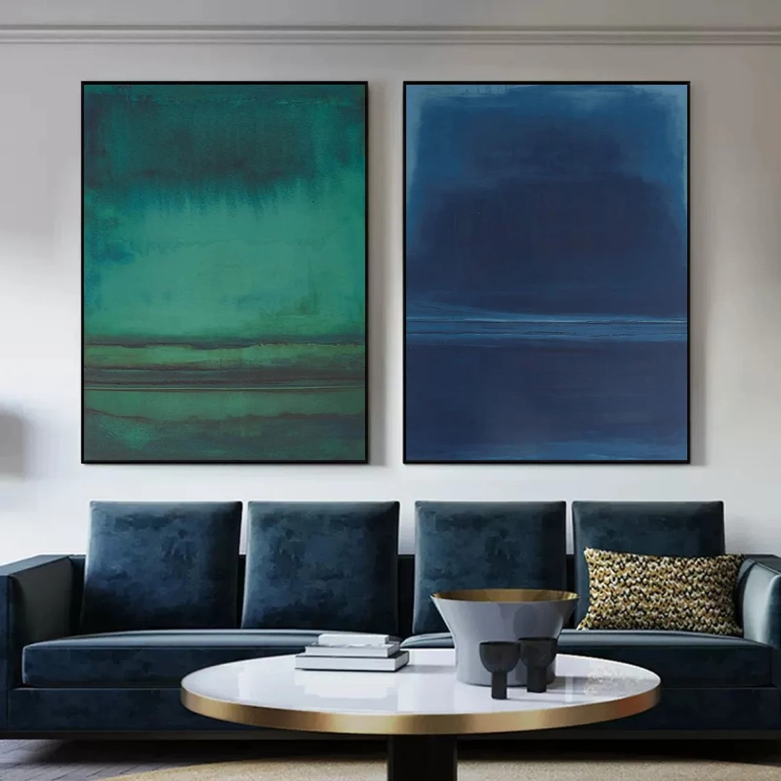 Blue & Green Minimalist Landscape Abstract, Serene Wall Set #BGA 143