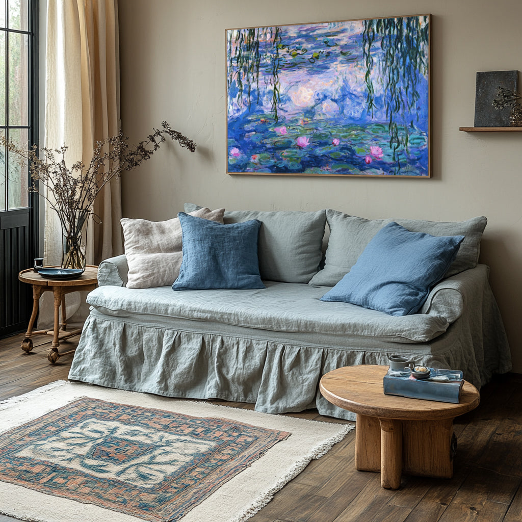 Water Lilies and Willow in Pink and Blue, Inspired by Monet #BGA 083