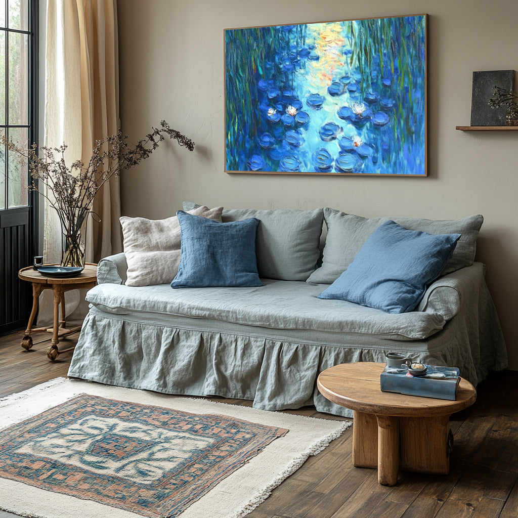 Water Lily Harmony in Blue and Green, Inspired by Monet #BGA 084