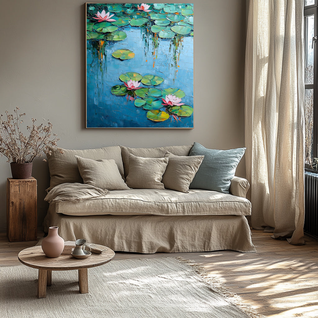 Pink and White Water Lilies, Contemporary Floral Wall Art #BGA 085