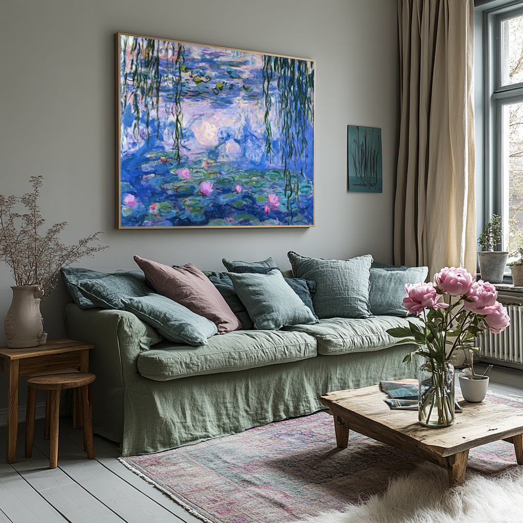 Water Lilies and Willow in Pink and Blue, Inspired by Monet #BGA 083