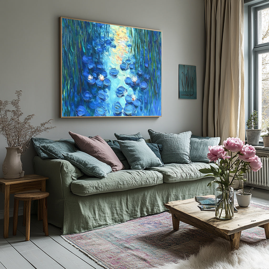 Water Lily Harmony in Blue and Green, Inspired by Monet #BGA 084