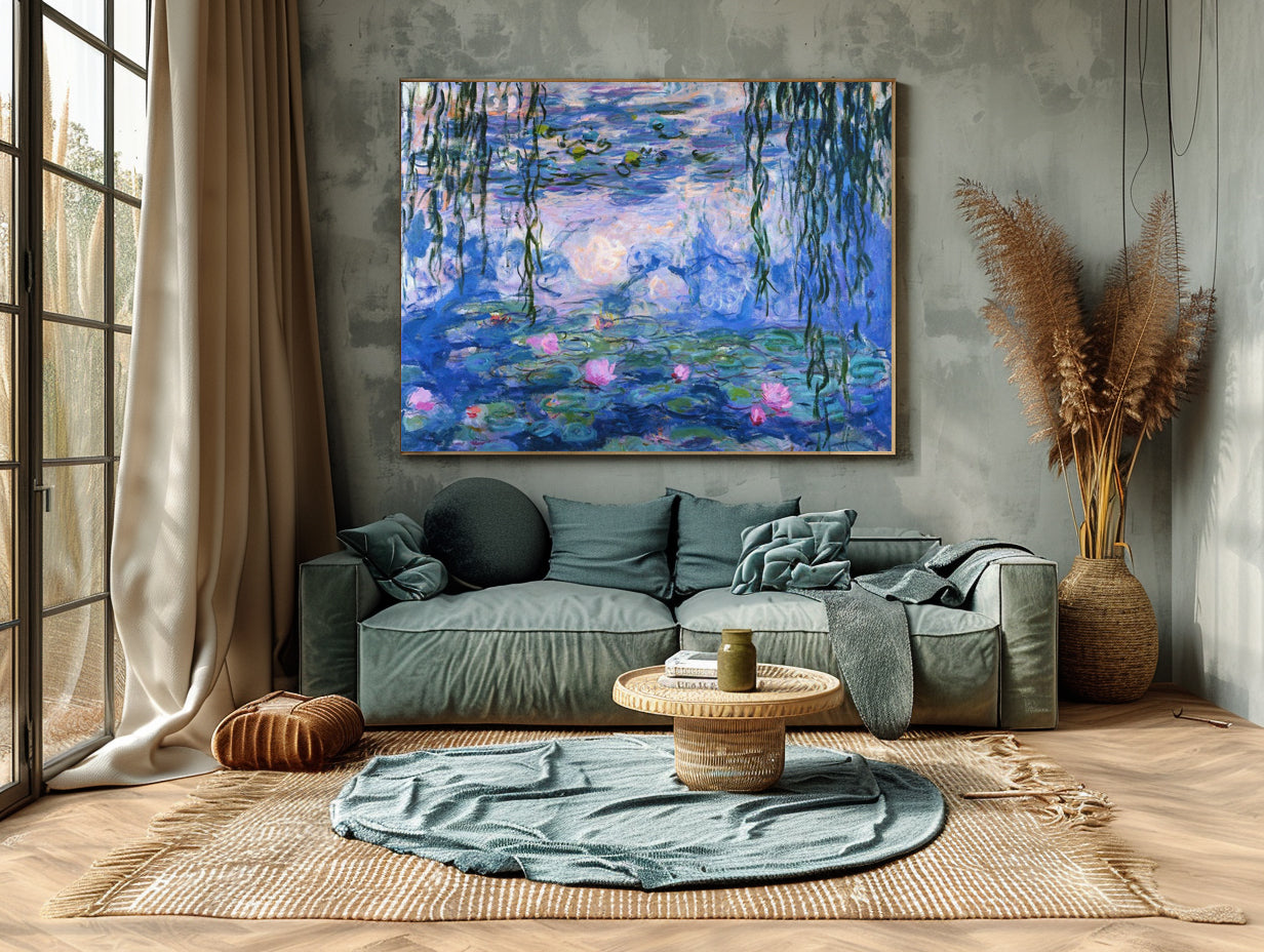 Water Lilies and Willow in Pink and Blue, Inspired by Monet #BGA 083