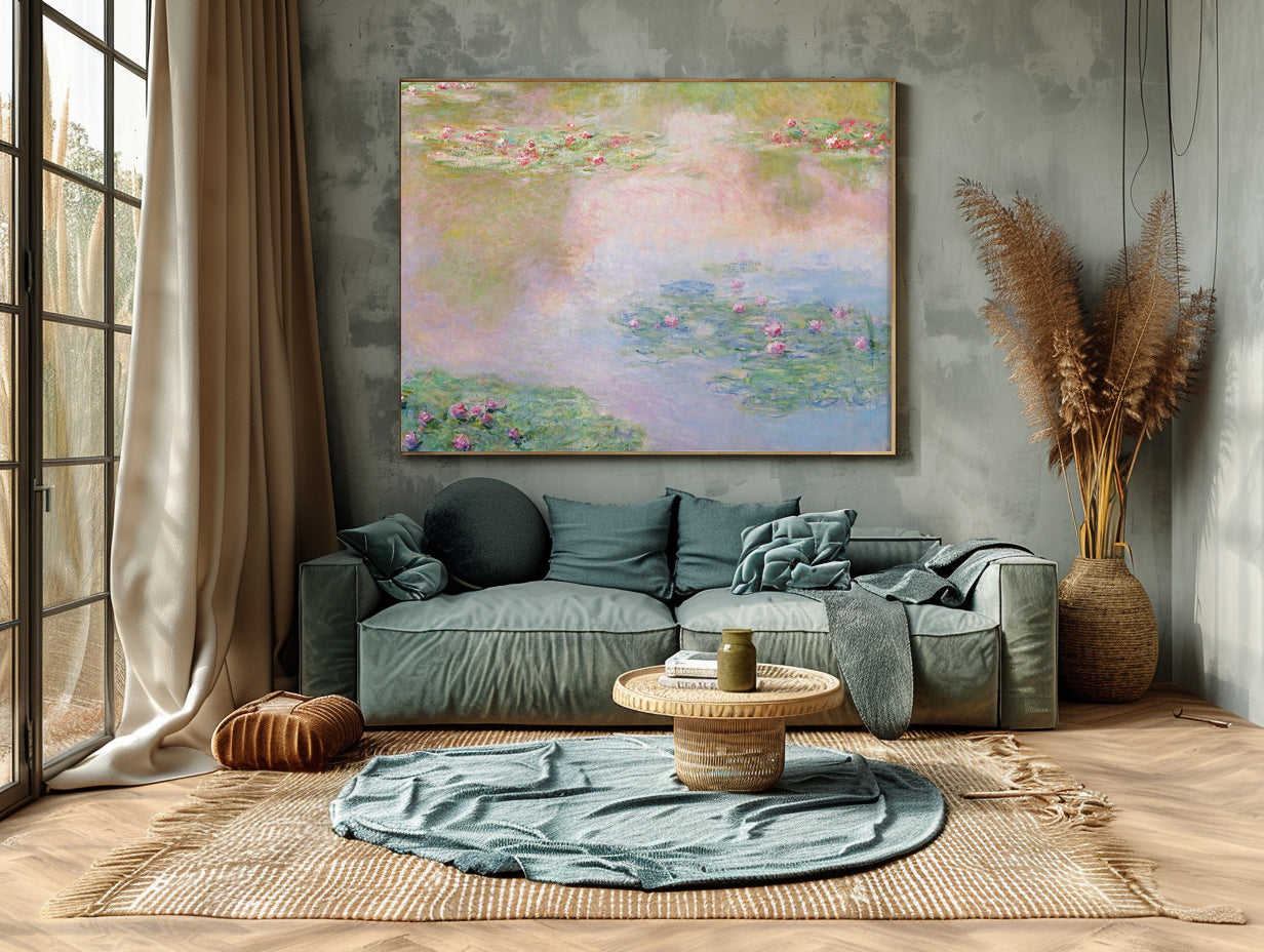 Lily Pond Within The Pink Lilies And Pink Sky Reflection #BGA 071