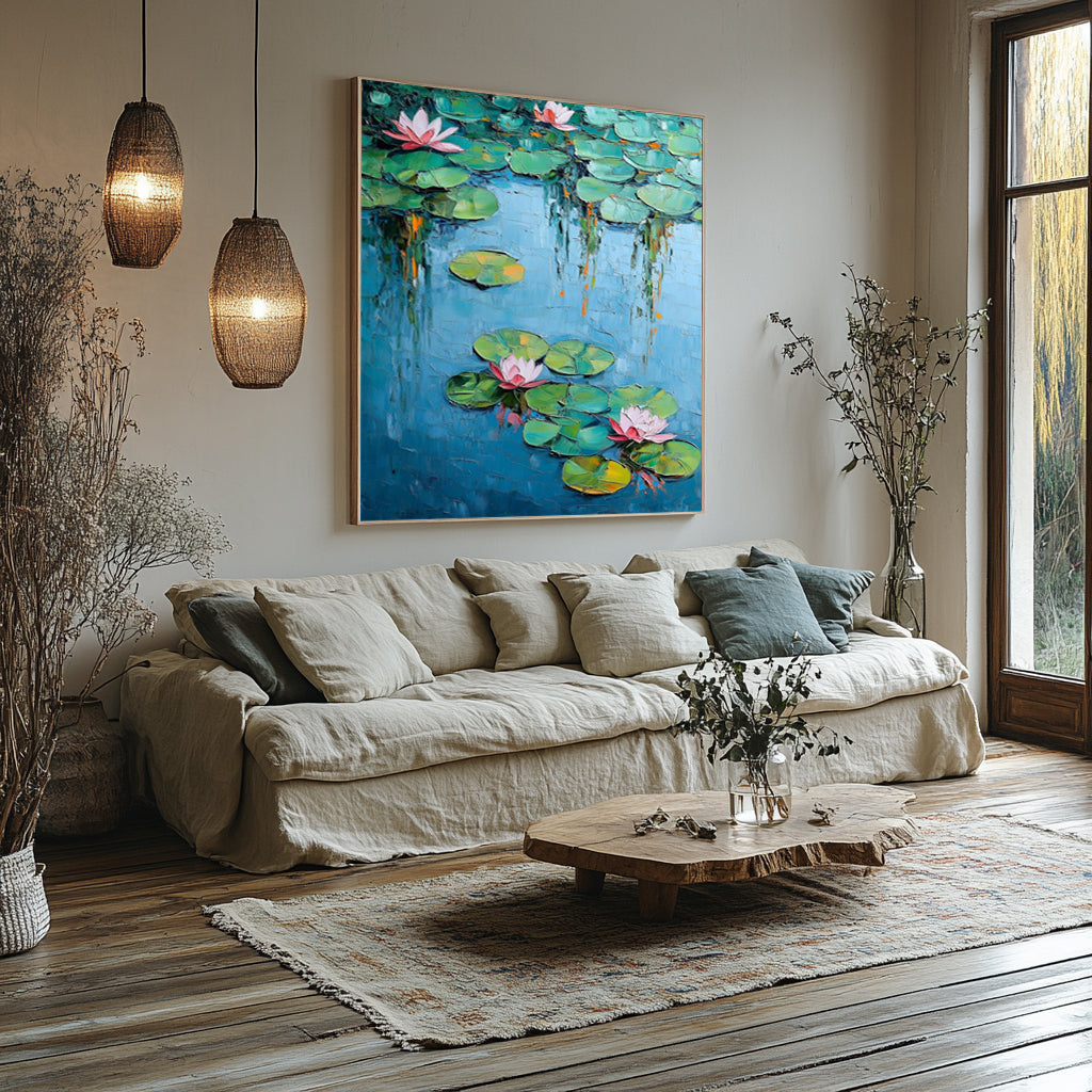 Pink and White Water Lilies, Contemporary Floral Wall Art #BGA 085