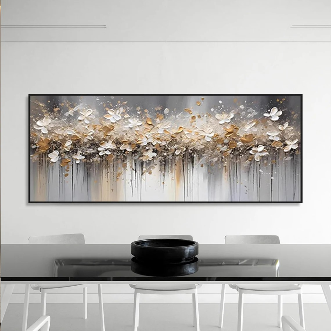 Gold and White Abstract Floral Wall Art #BGA 033