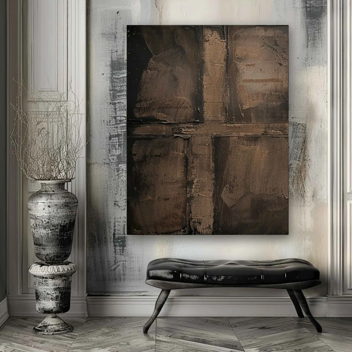 Textured Abstract Canvas, Brown Tones, Wabi-Sabi Inspired Art #BGA 145