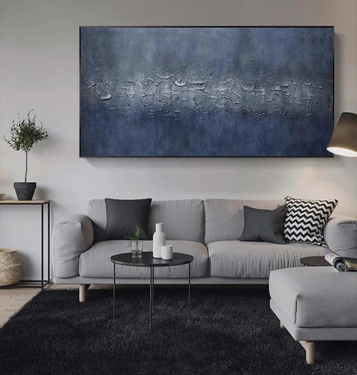 Indigo Depths: Modern Blue Abstract, Textured Canvas Design #BGA 163