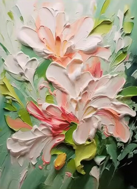 Floral Dimension: 3D Flower Art, White Pink Green Palette #BGA 204