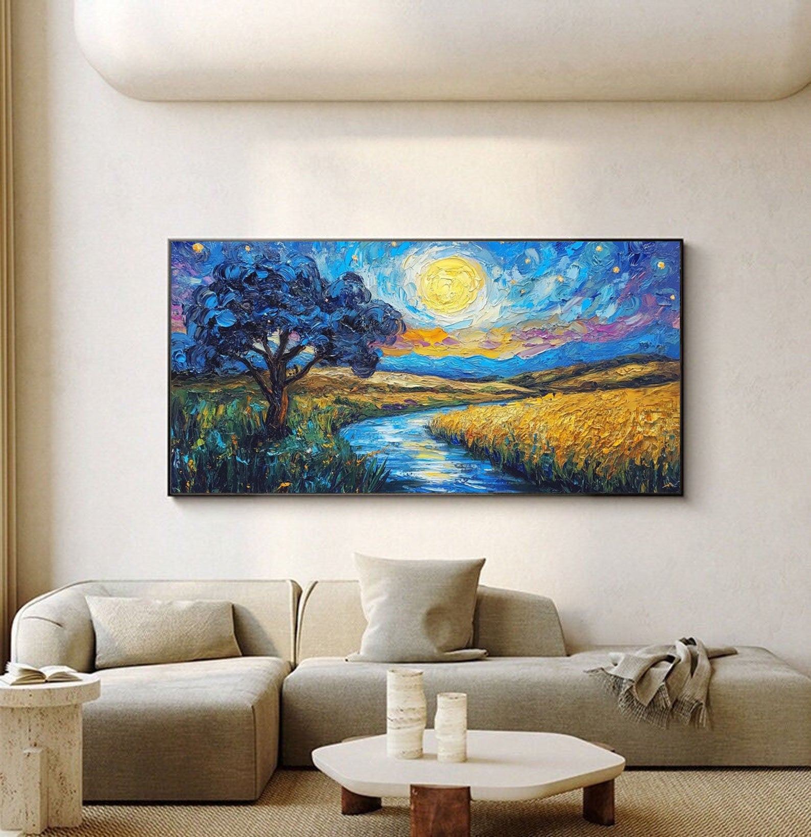 Impasto Moonlit Landscape, Vibrant Colors, Contemporary Art #BGA 101
