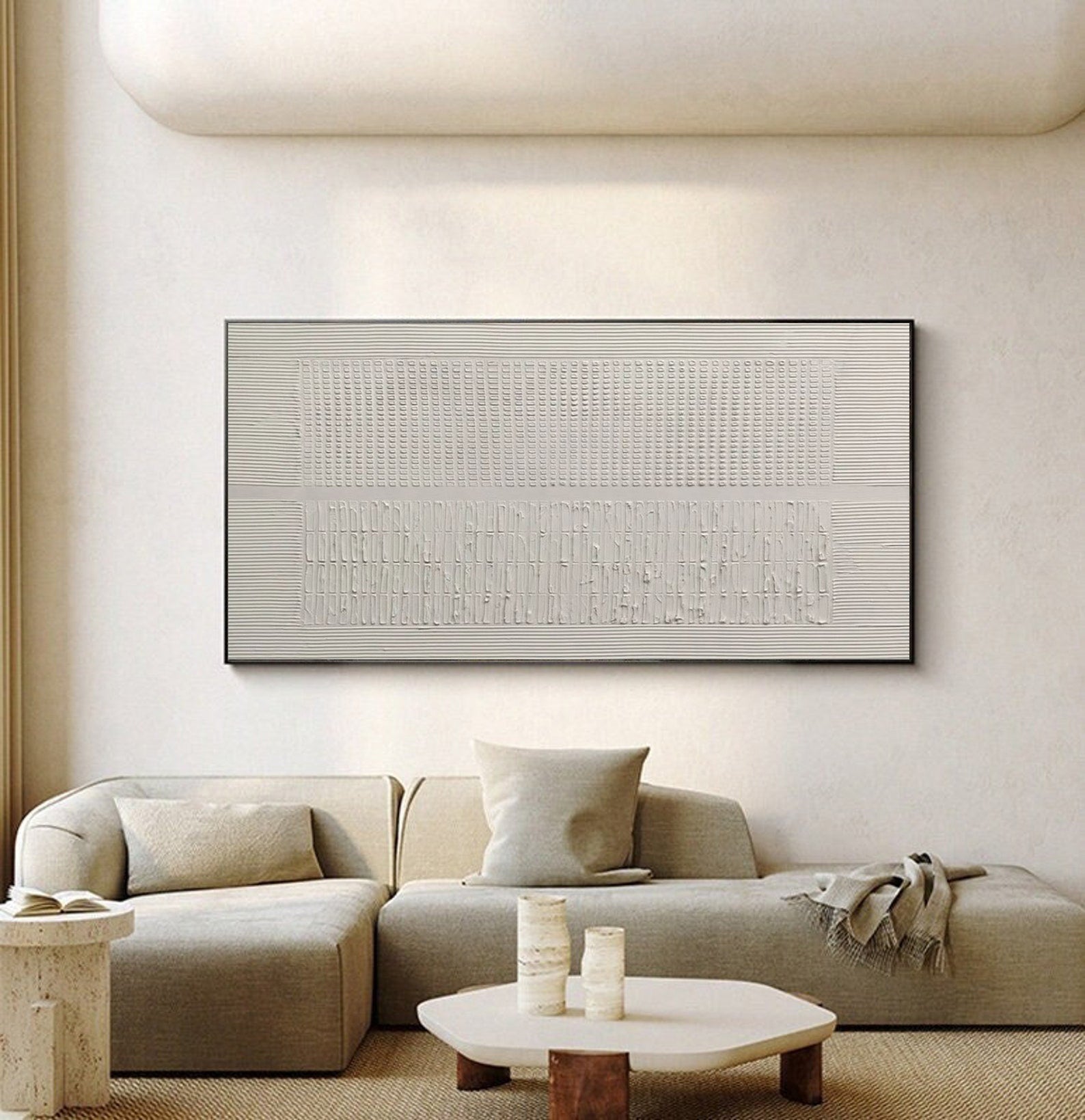 Textured Grid: Contemporary White Plaster Wall Painting #BGA 232