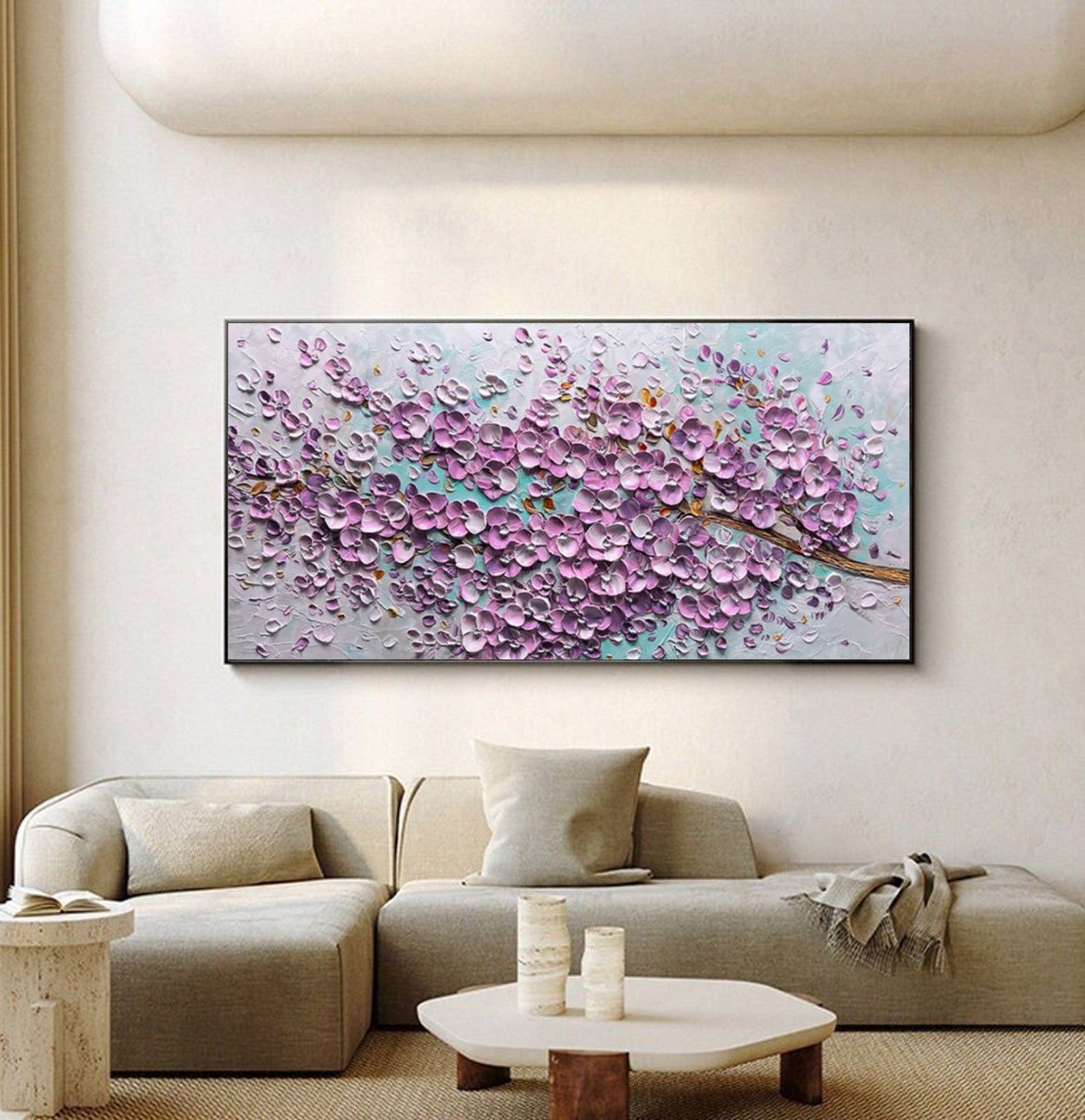 Petal Poetry: Sculpted Impasto Sakura, Richly Textured Floral #BGA 233