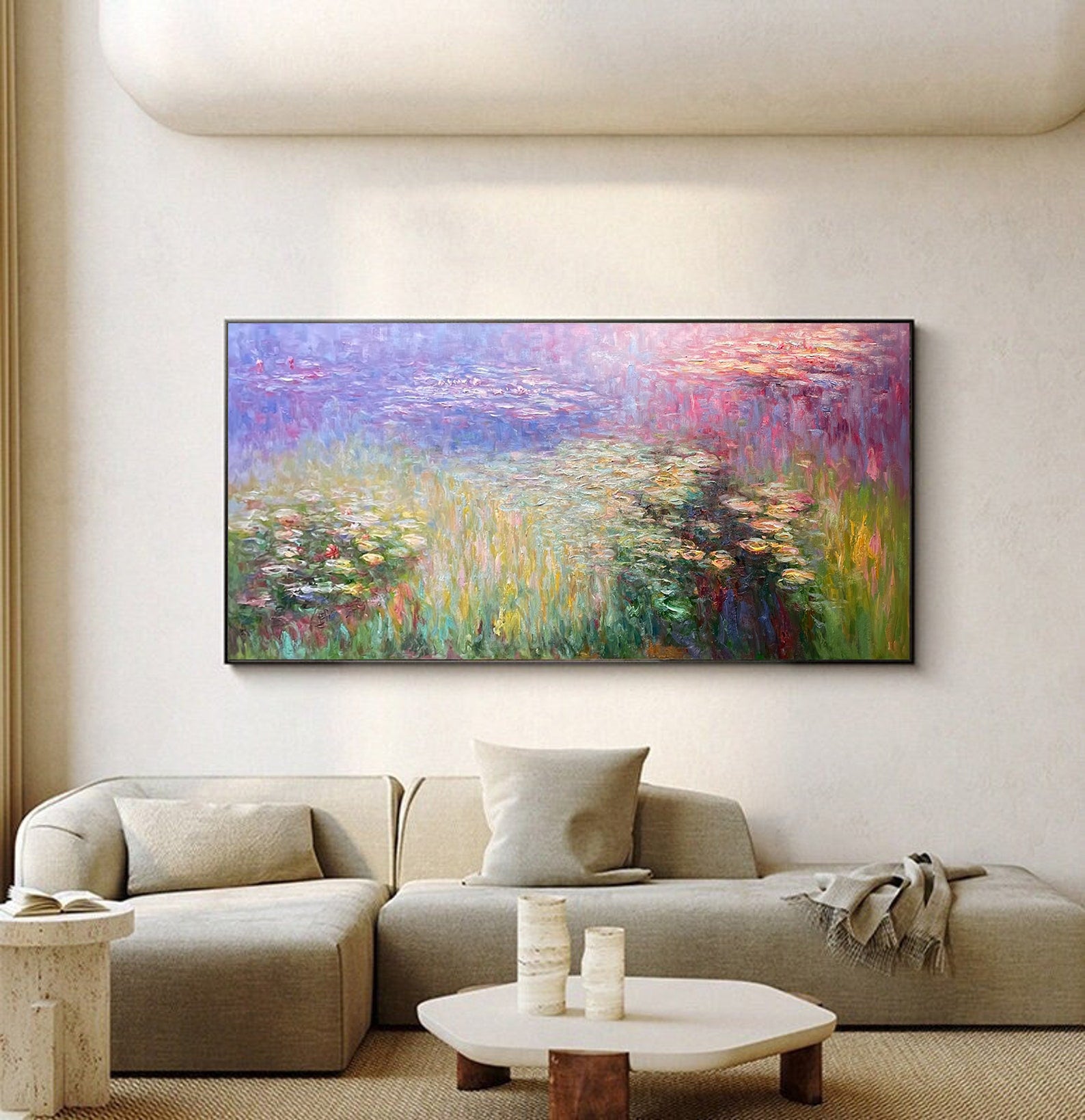 Monet Style Water Lilies, Horizontal Impressionist Wall Art #BGA 167
